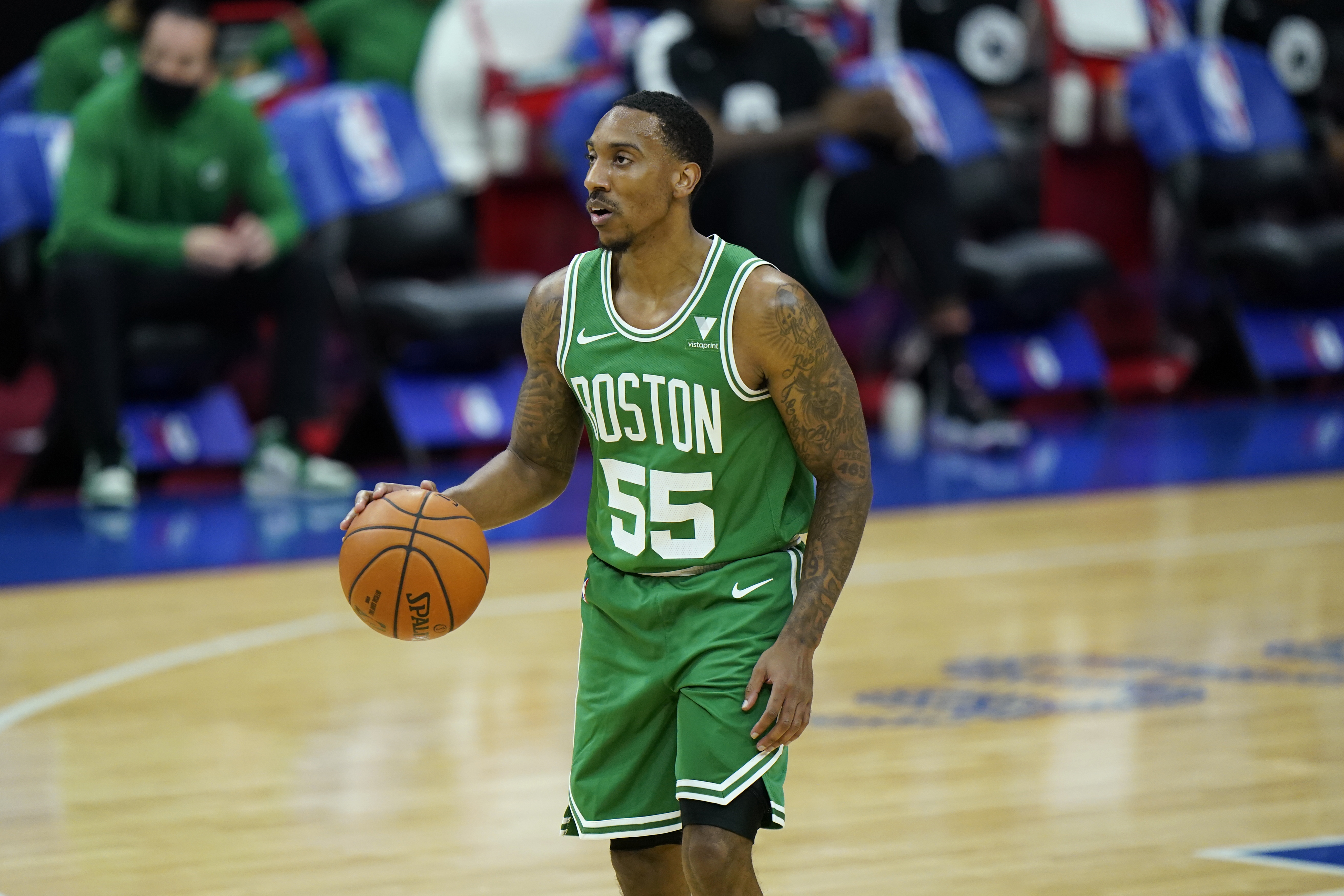 Jeff Teague looks upcourt during Tuesday's preseason game against Philly.