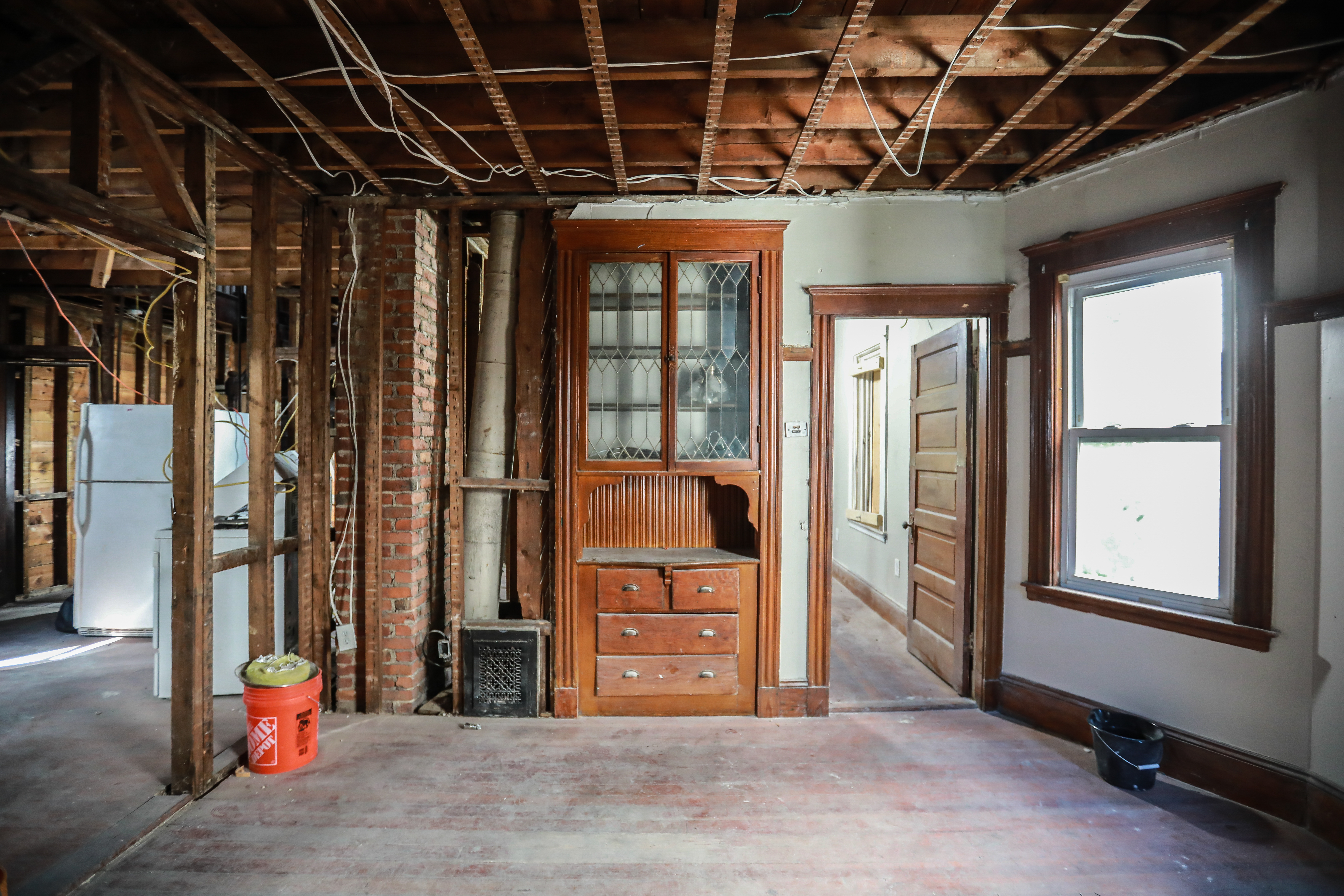 Renovations are underway at this Dorchester triple-decker, built in 1901.