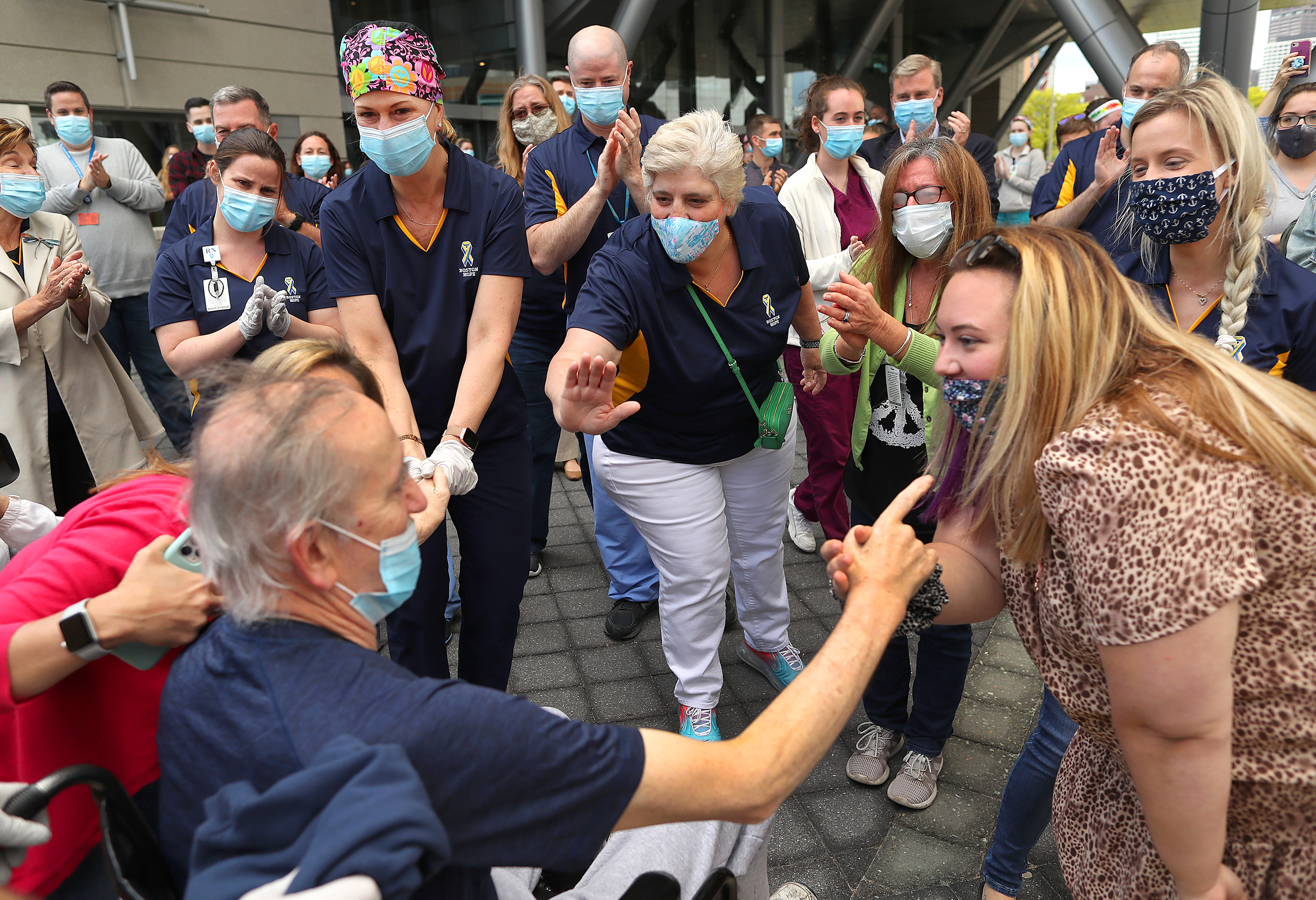 Joseph Murphy, 68, from East Weymouth, got a fond farewell from emotional nurses, doctors, and staff as he was the second-last patient to leave Boston Hope hospital.