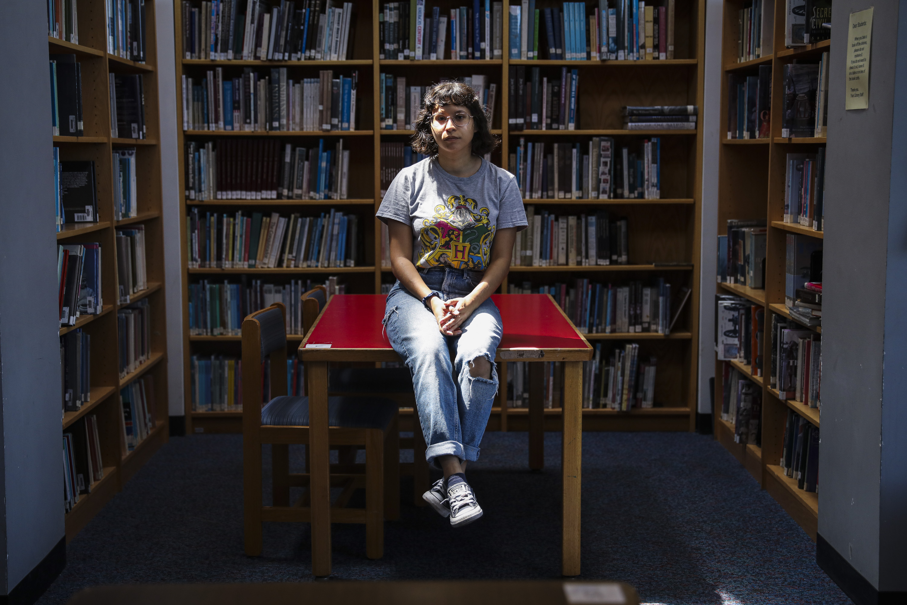 Iliana Vidal in the library of Chelsea High School.