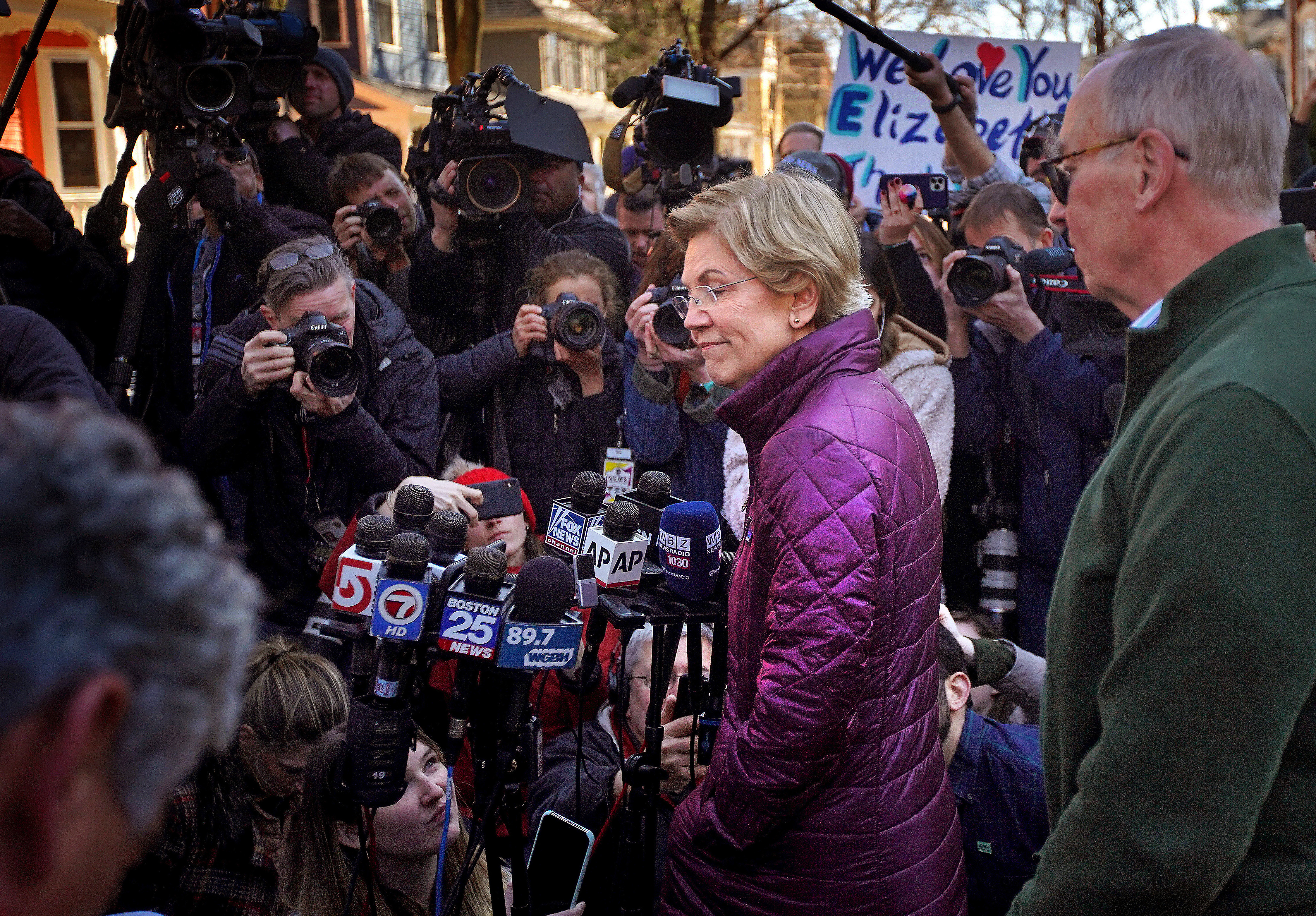 Senator Elizabeth Warren, with husband Bruce and dog Bailey by her side, officially announced that she was ending her 2020 presidential campaign outside her Cambridge home on March 5.