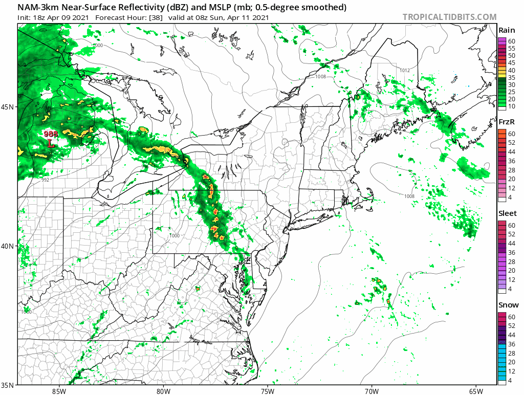 A weakening weather system will bring the chance for a few showers Sunday night, but not much rainfall.