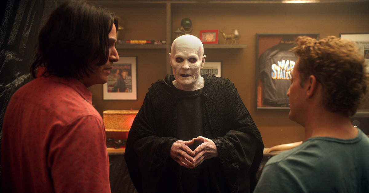 From left: Keanu Reeves, William Sadler, and Alex Winter in "Bill & Ted Face the Music."