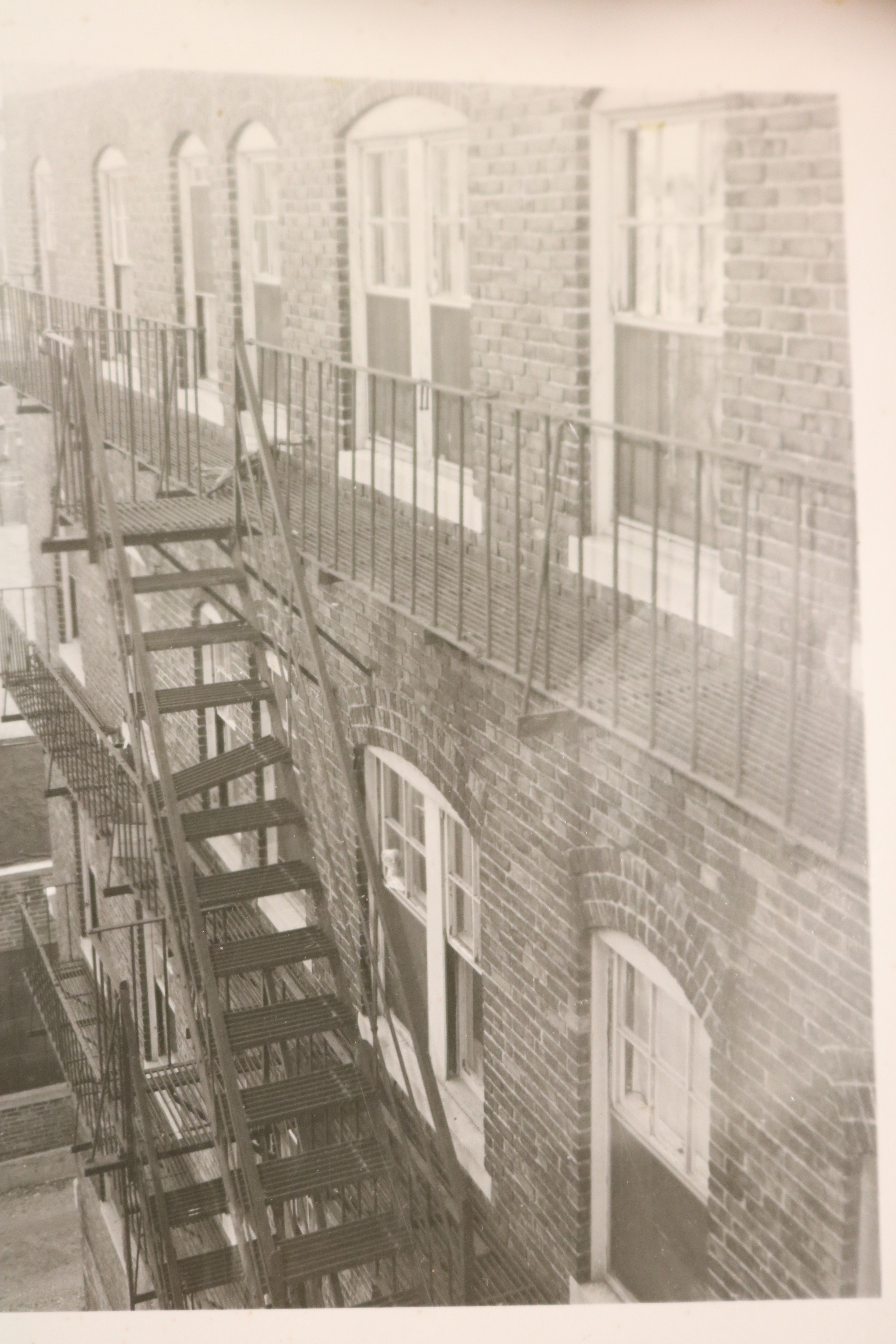 The fire escape outside Britton’s apartment, where a 7-year-old resident reported hearing noises on the night of the murder.