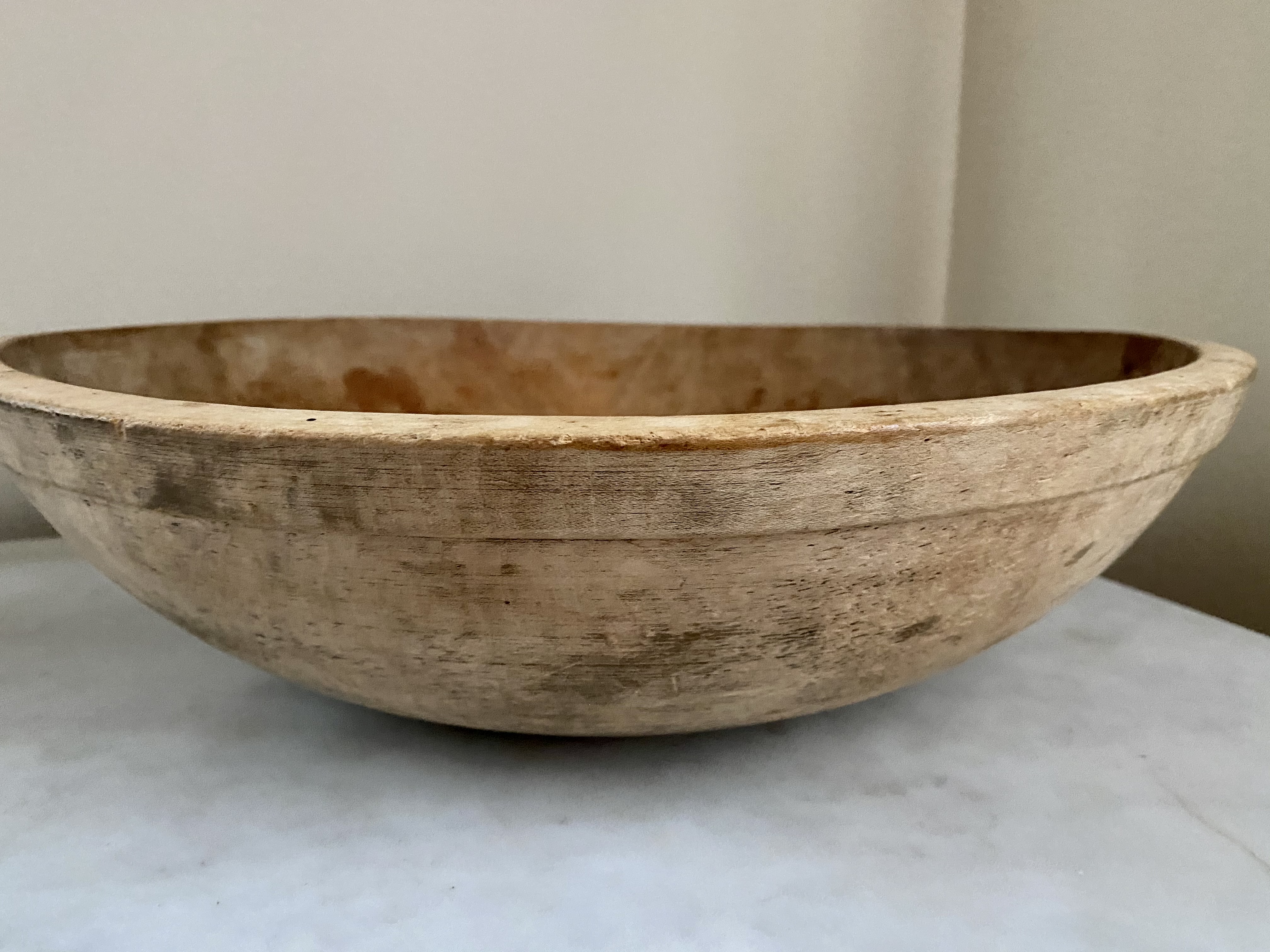Biscoe picked up this antique wooden dough bowl at Felton Antiques in Waltham for a steal of $11 and has a bit of an obsession with wooden bowls.