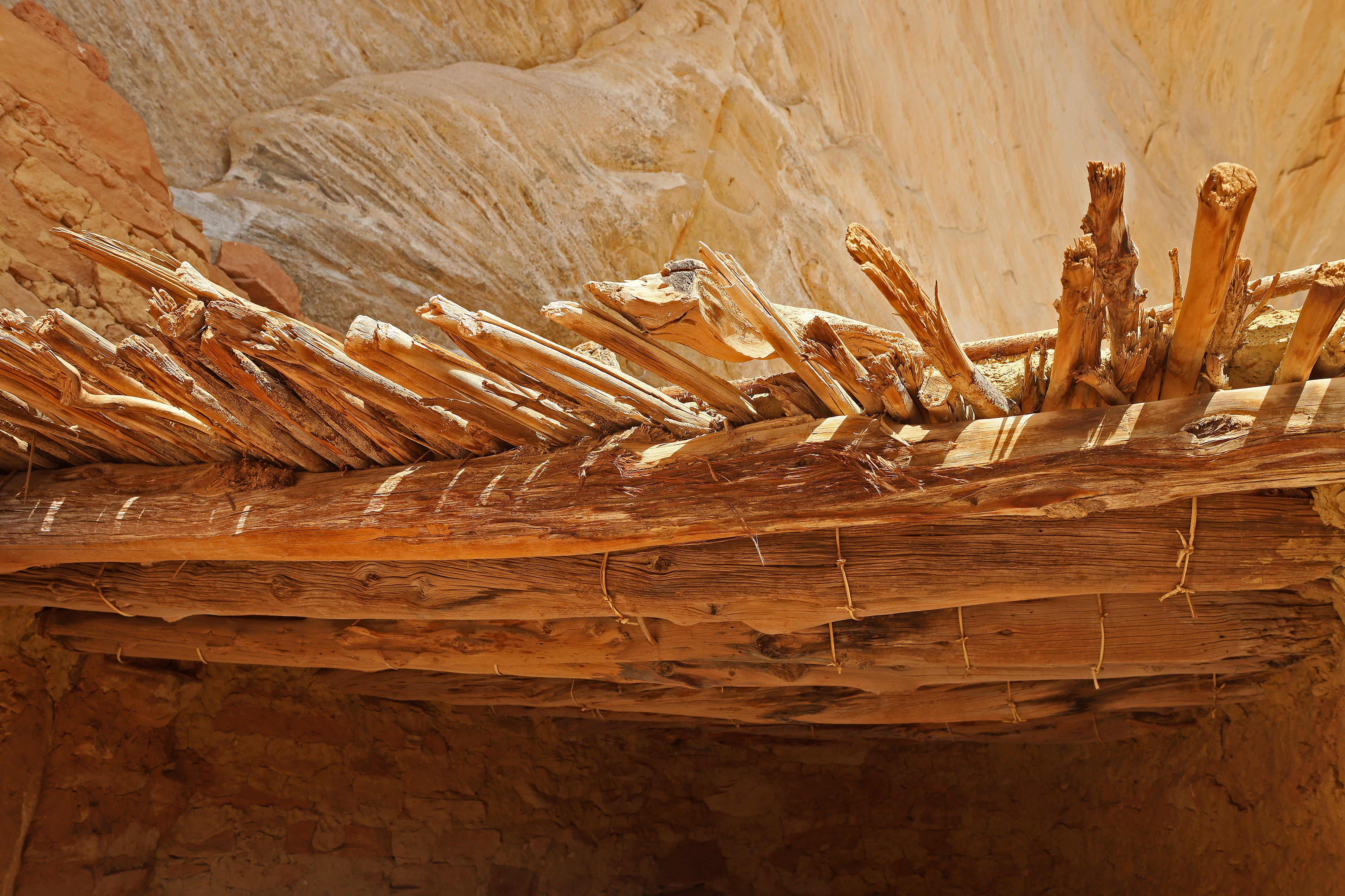 The roof of Yellow House remains intact, with limbs from pinyon and juniper trees bound together with strands from the yucca plant.