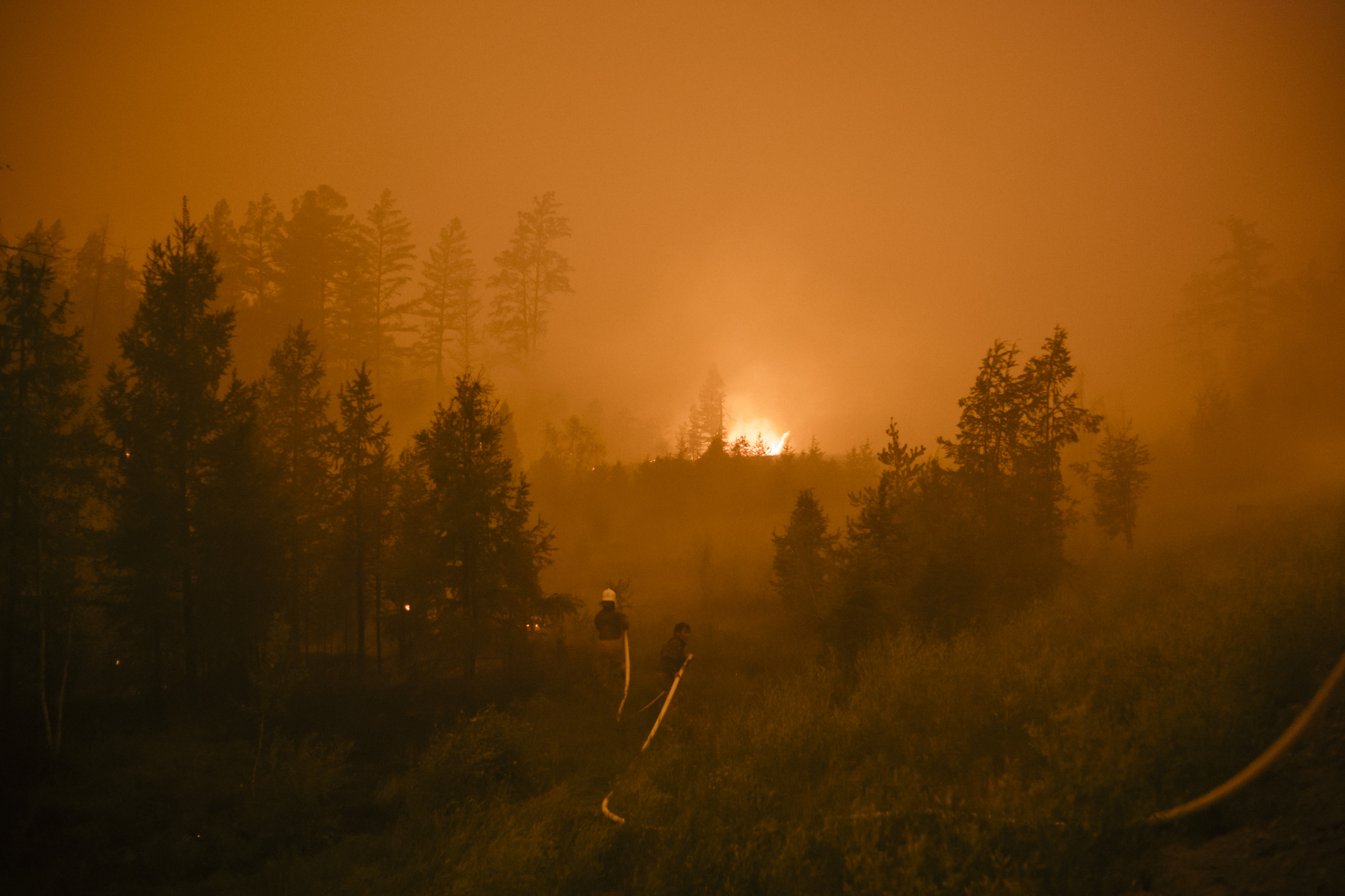 A forest fire burned in northeastern Siberia, west of Yakutsk, Russia, in July 2021.