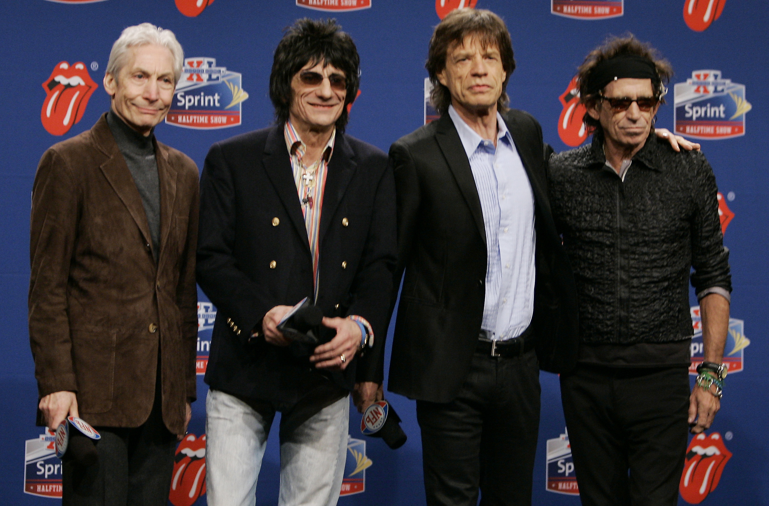 The Stones (including Mr. Watts, far left) were the halftime entertainment at Super Bowl XL in 2006.
