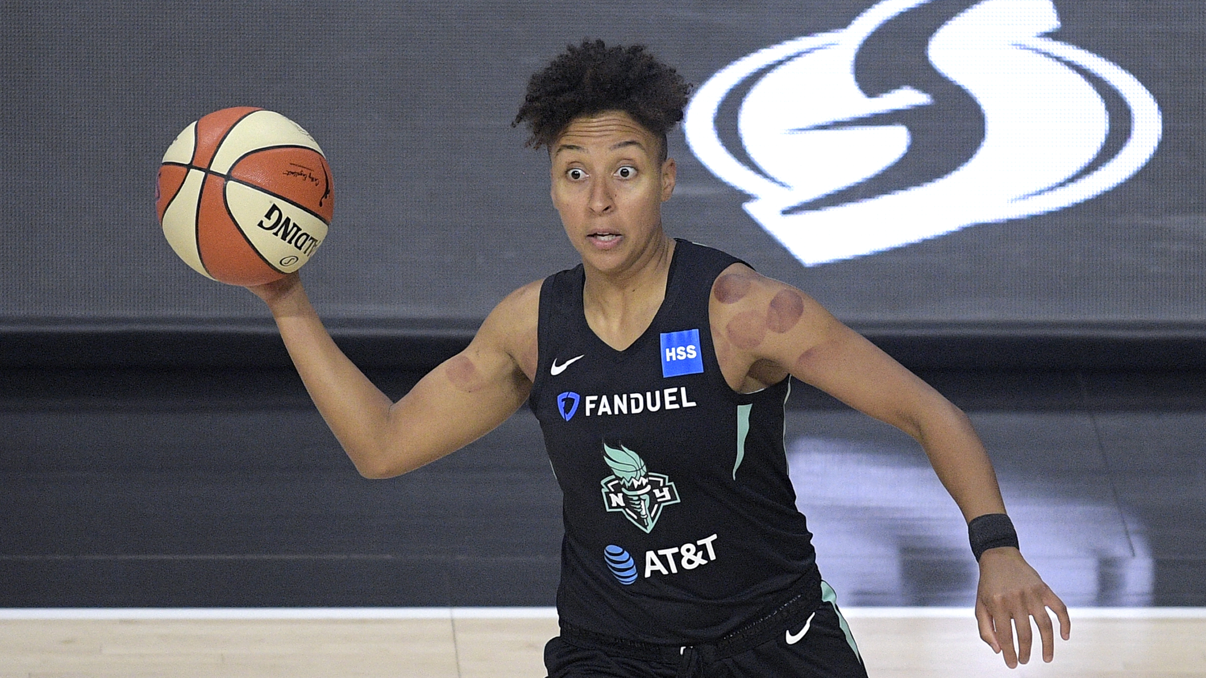 Layshia Clarendon accepted the Wilma Rudolph Courage Award Wednesday night on behalf of all WNBA players.