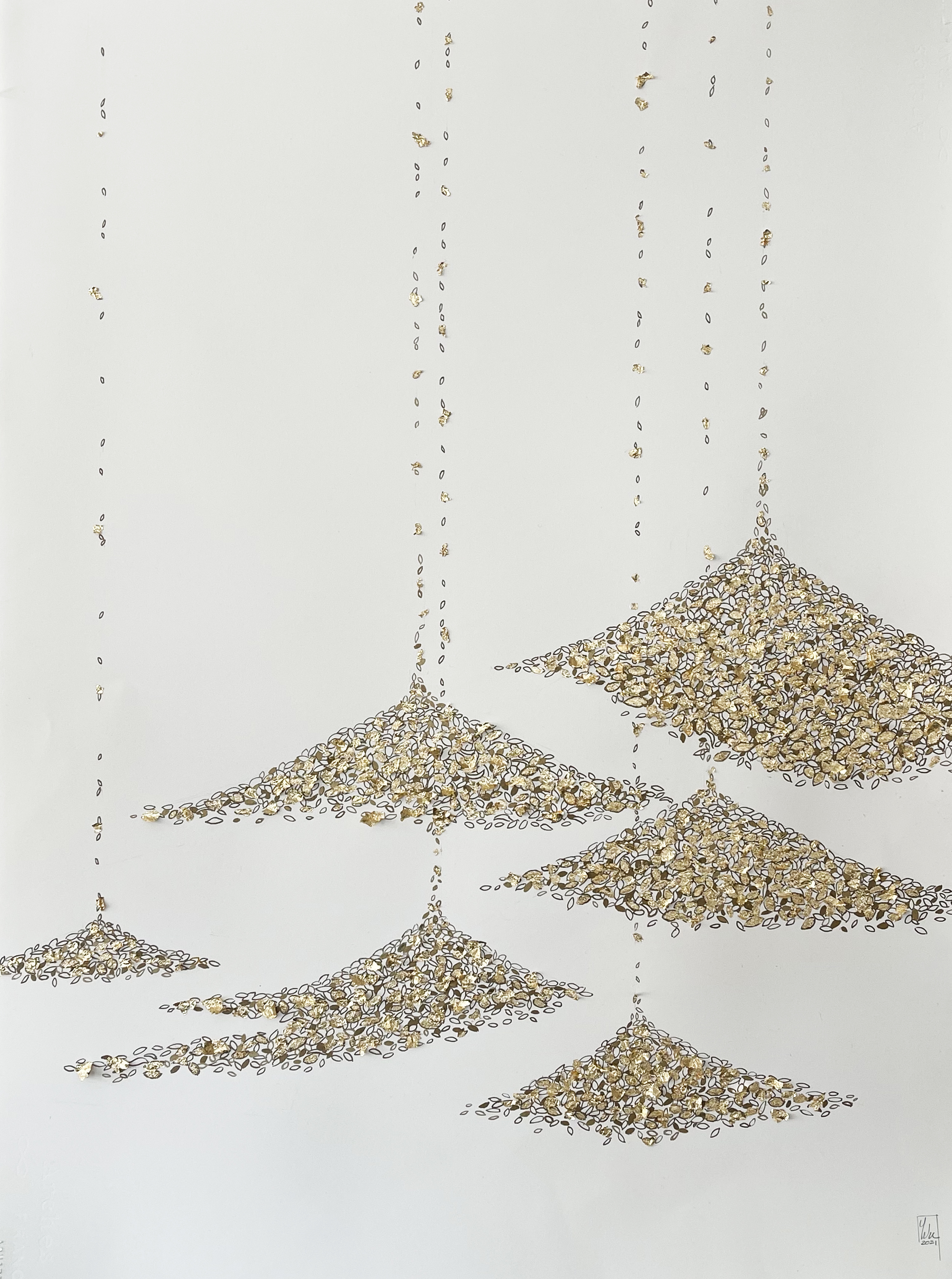 Yu-Wen Wu's "Accumulation of Dreams III," graphite, gold ink, 18-carat gold leaf on Arches paper.