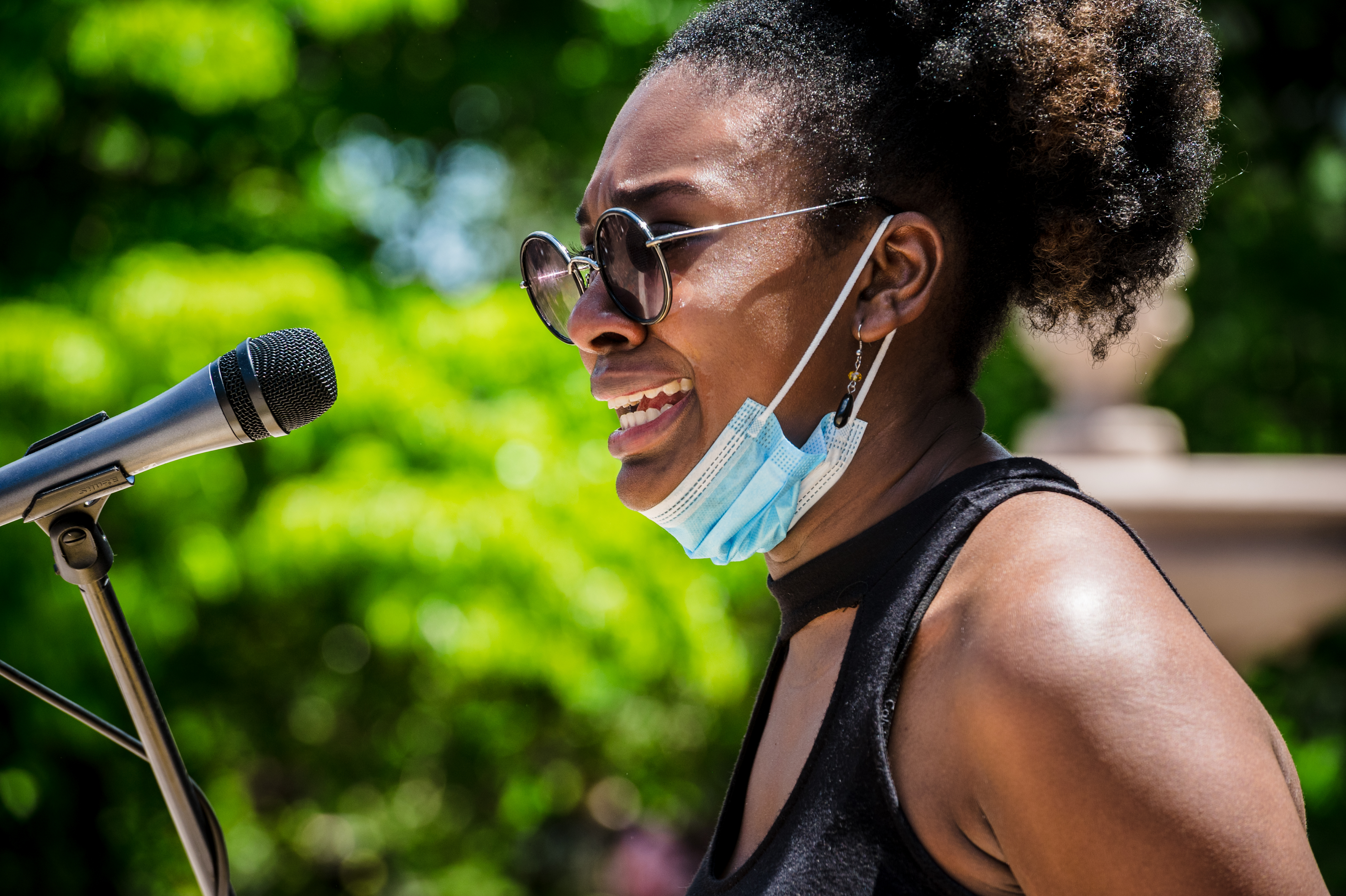 Doralee Heurtelou, a 2020 graduate of Arlington High School, spoke during the protest against racism at Arlington Town Hall.