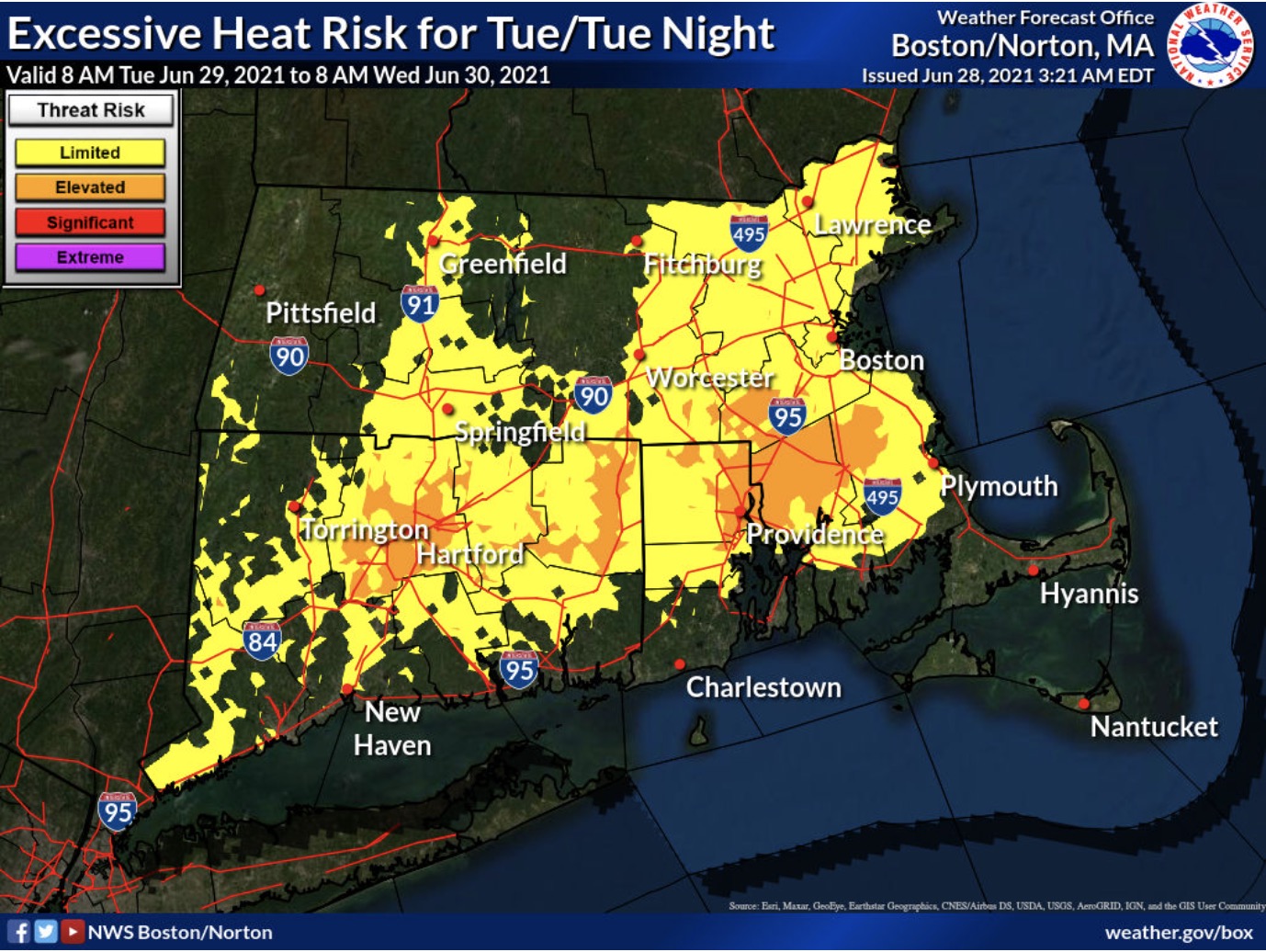 The excessive heat risk for the region on Tuesday.