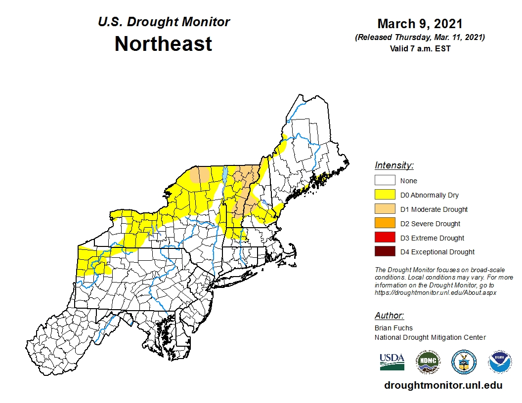 Dry weather this early in the season is concerning. Drought is already showing up in parts of New England.