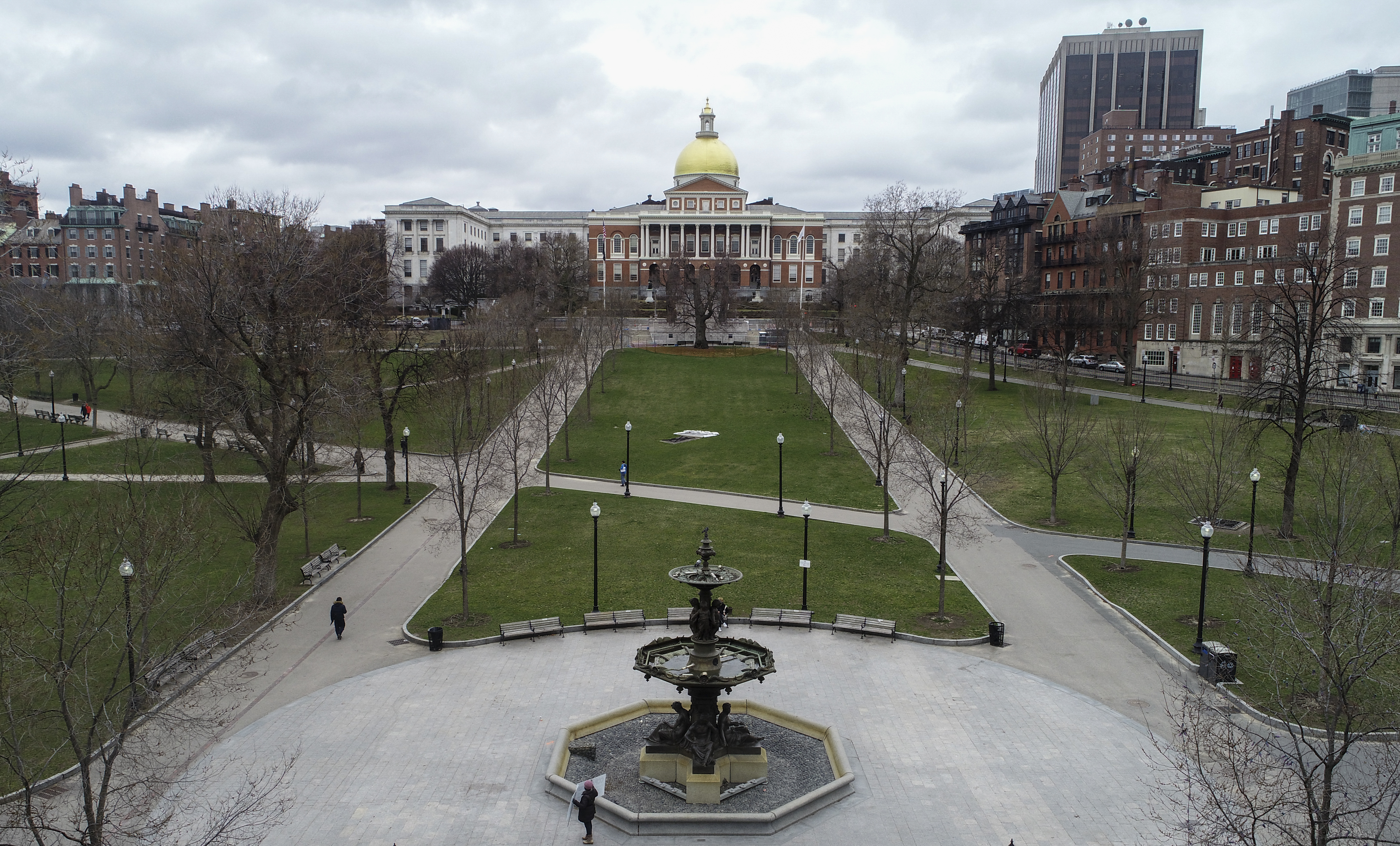 Boston, MA - 3/23/20: A nearly empty Boston Commons on March 23, 2020 during the COVID-19 outbreak. (Blake Nissen/For The Boston Globe)