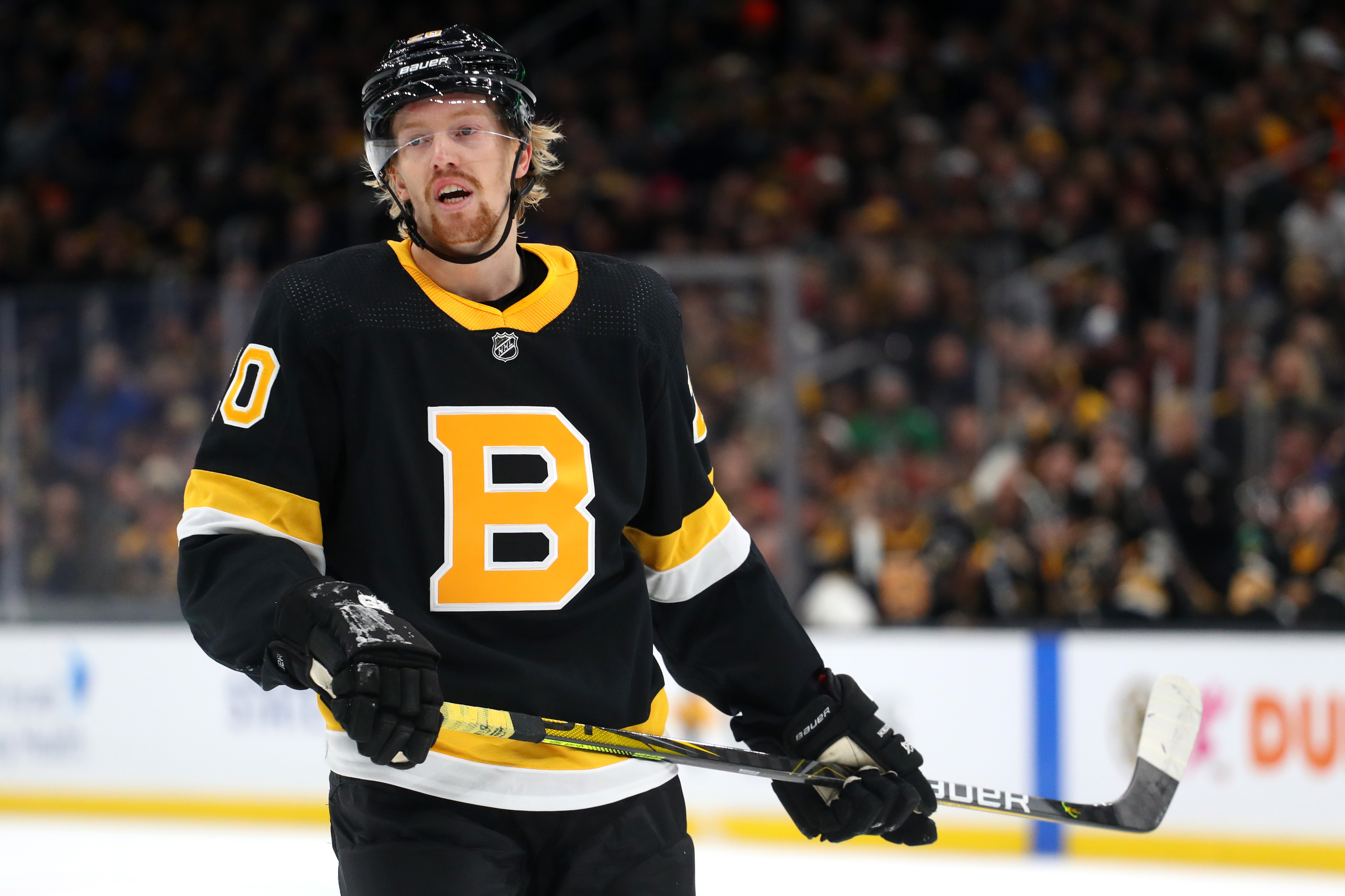 Boston Bruins' Joakim Nordstrom, of Sweden, skates against the St