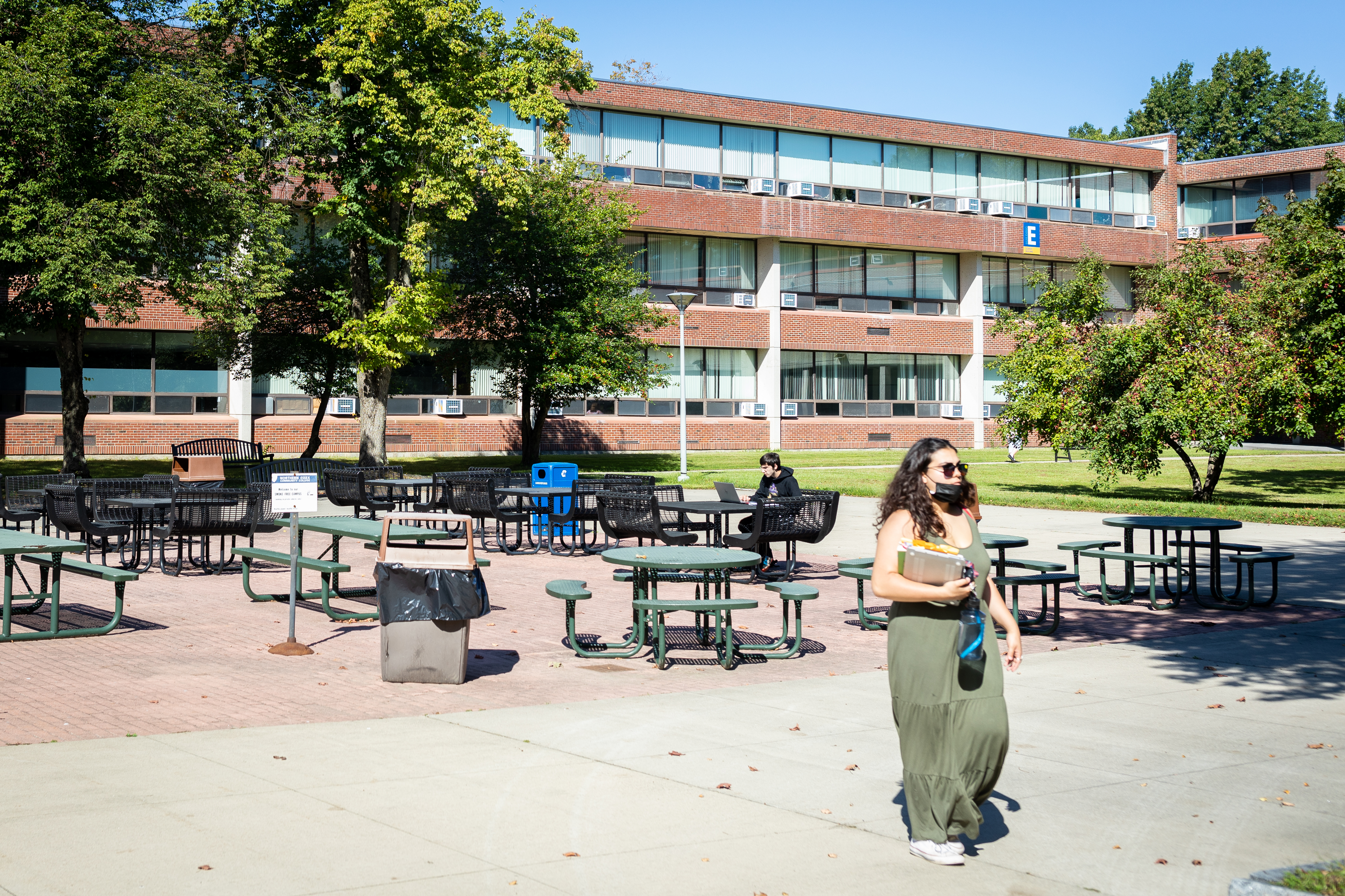Students at Northern Essex Community College can get work down outside in several outdoor plazas on campus in Haverhill.