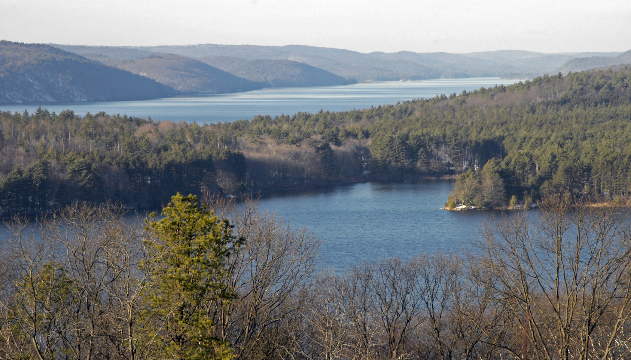 A view from the Enfield Lookout at the Quabbin Reservoir park, looking toward the former site of the town of Enfield.