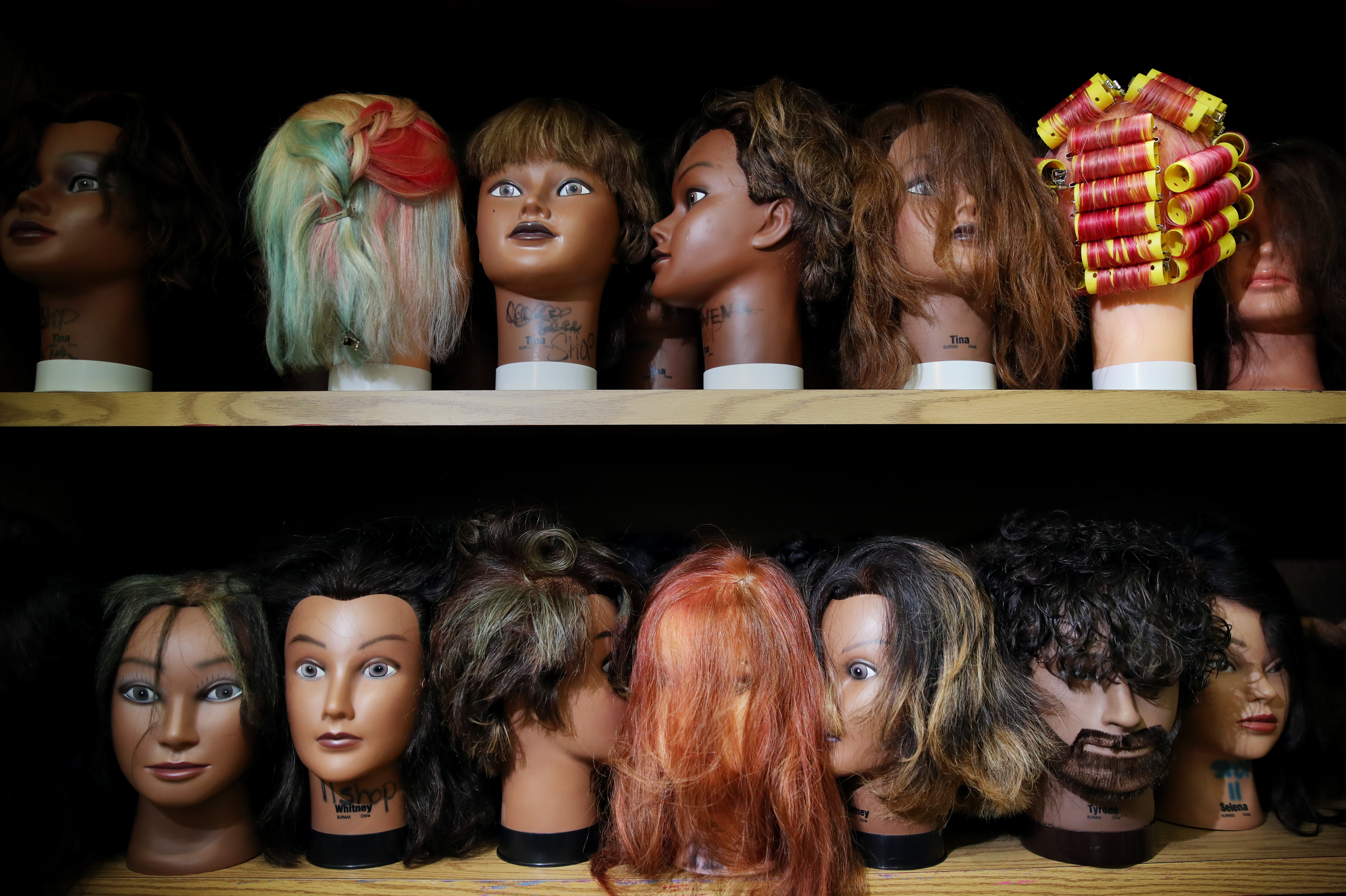 Meet the mannequin heads in my class #cosmetology #cosmetologyschool #
