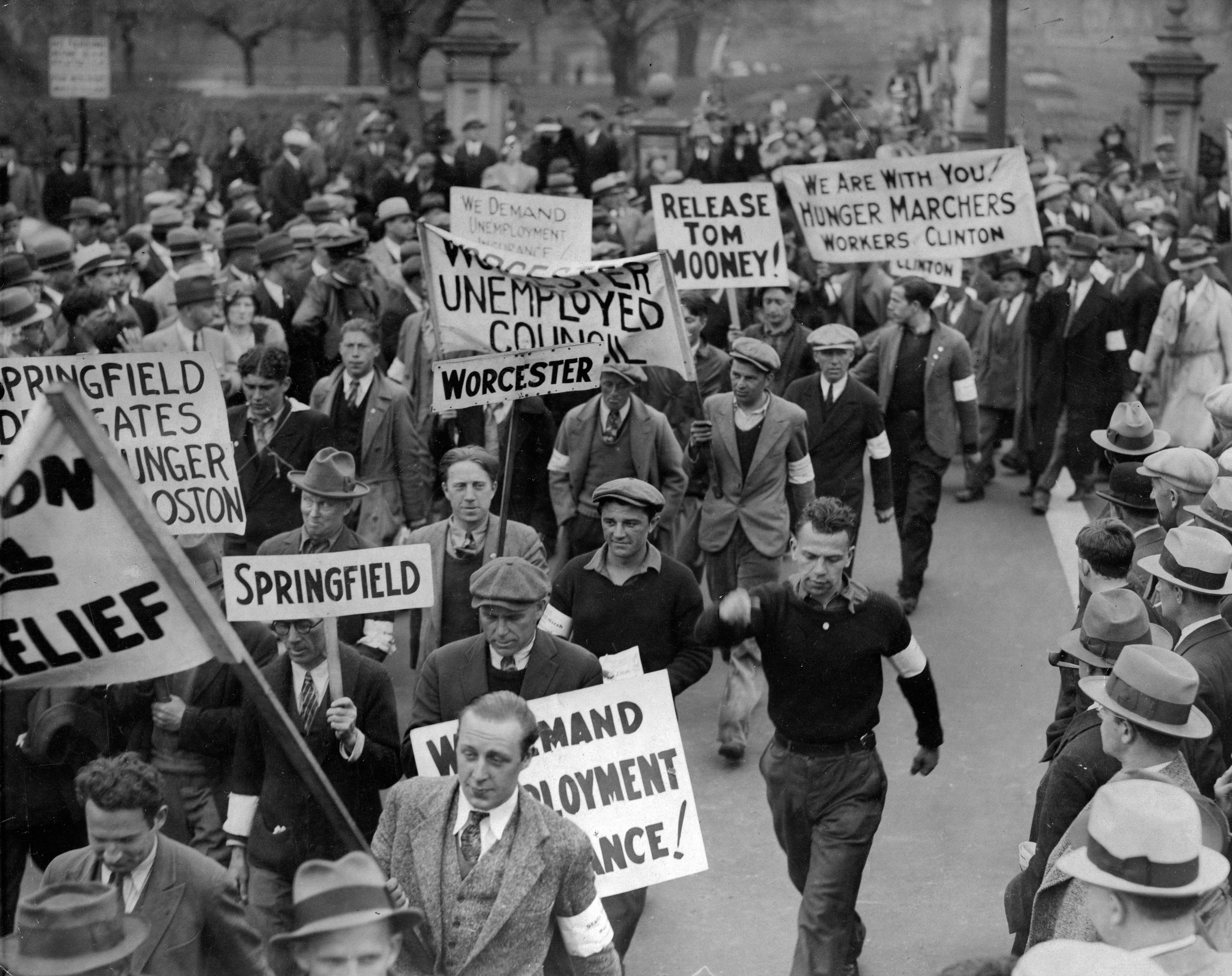 Hunger Marchers entered Boston Common on Charles Street, May 1, 1932.