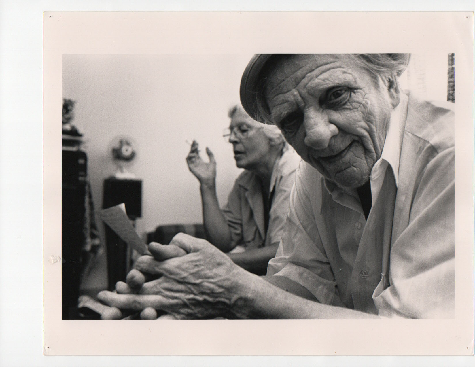 Kip Tiernan (background), founder of Rosie’s Place, with Alice, a shelter guest and friend (foreground).