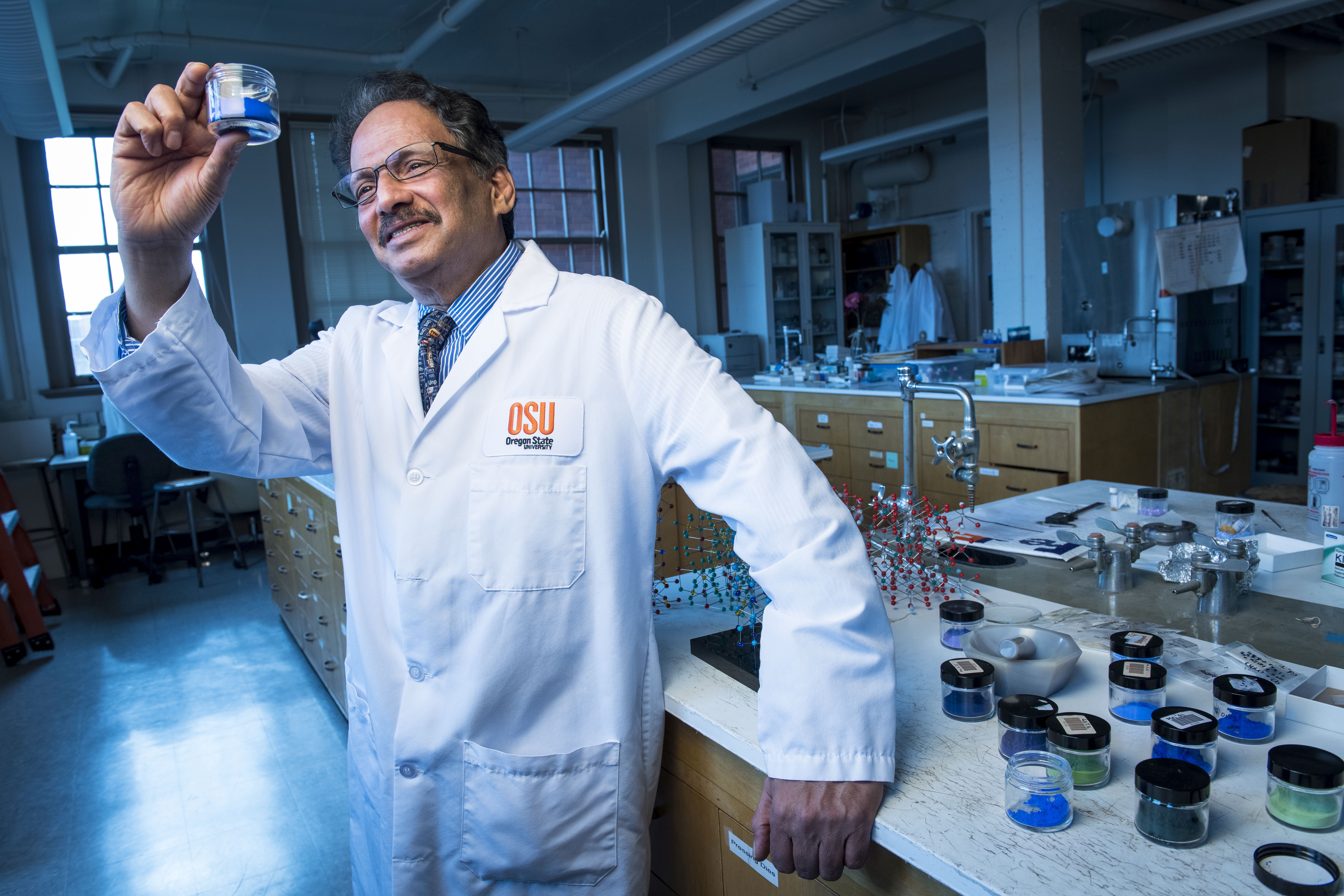 Materials scientist Mas Subramanian in his lab at Oregon State University.