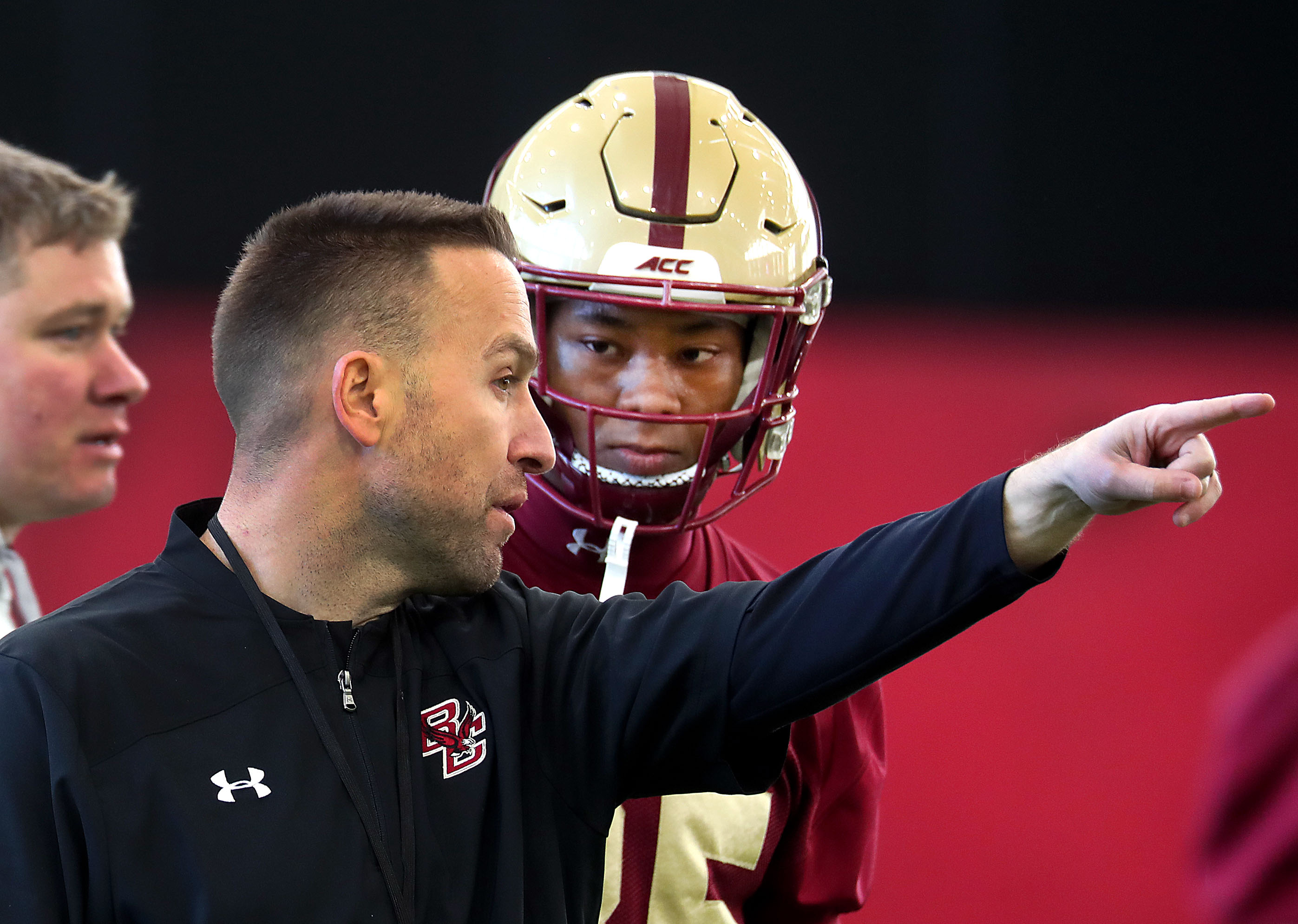 BC's Jeff Hafley makes a point at a recent practice.