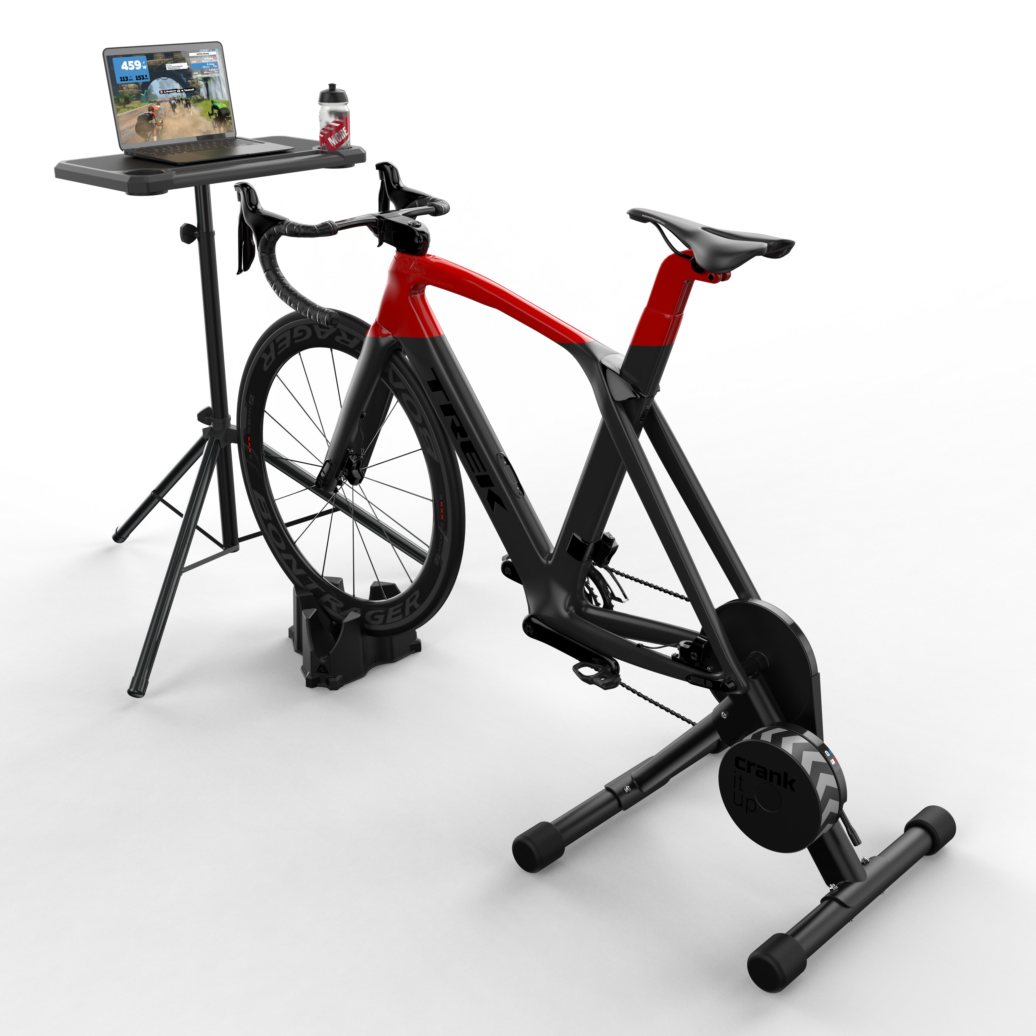 KOM Cycling’s new Indoor Media Display is an adjustable desk that fits a laptop, tablet, or multiple small devices and has a non-slip padded surface to keep your gadgets in place. Use it as a standing desk or for when you’re on your indoor bike trainer or rowing machine, for instance.