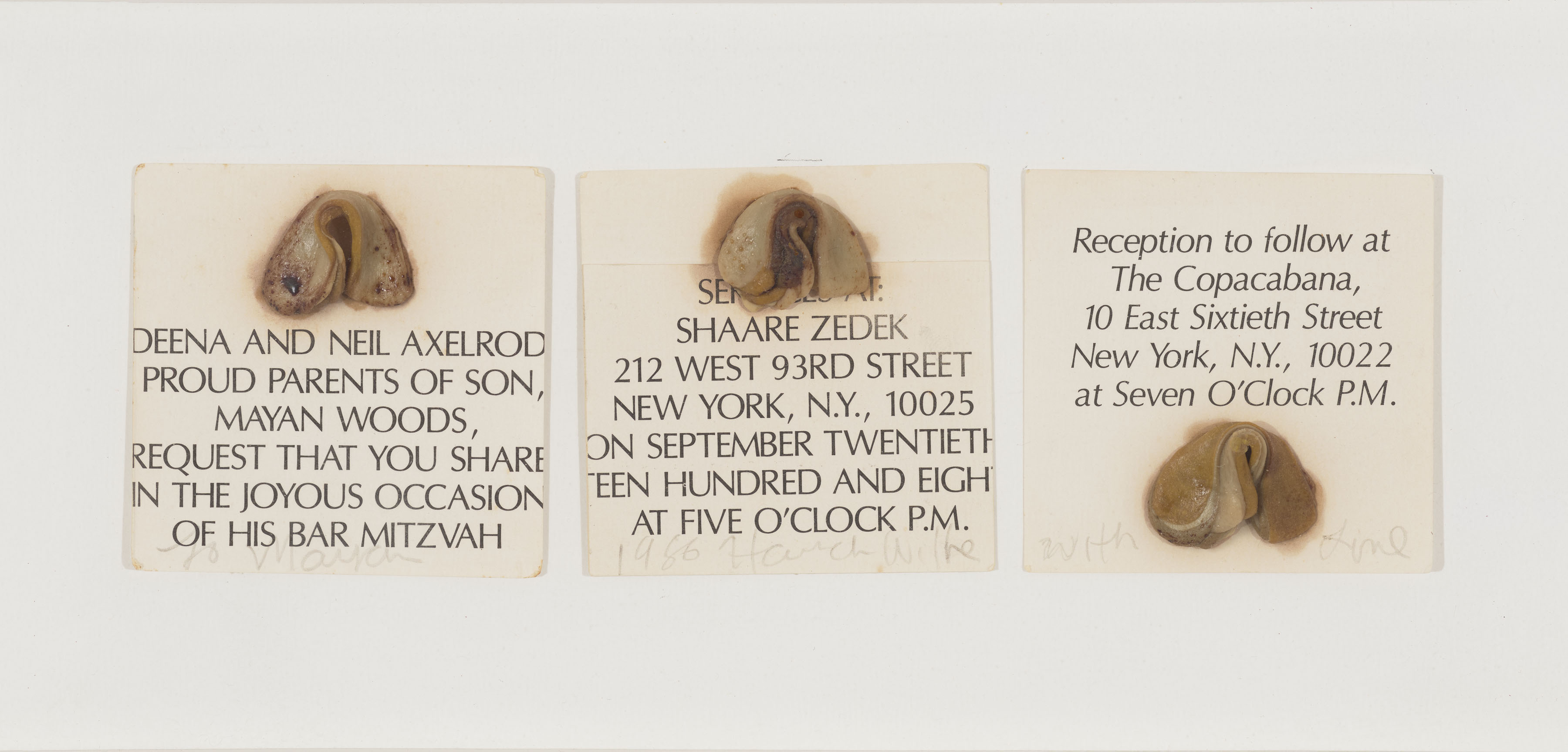 Hannah Wilke festooned this Bar Mitzvah invitation for her friend and patron.
