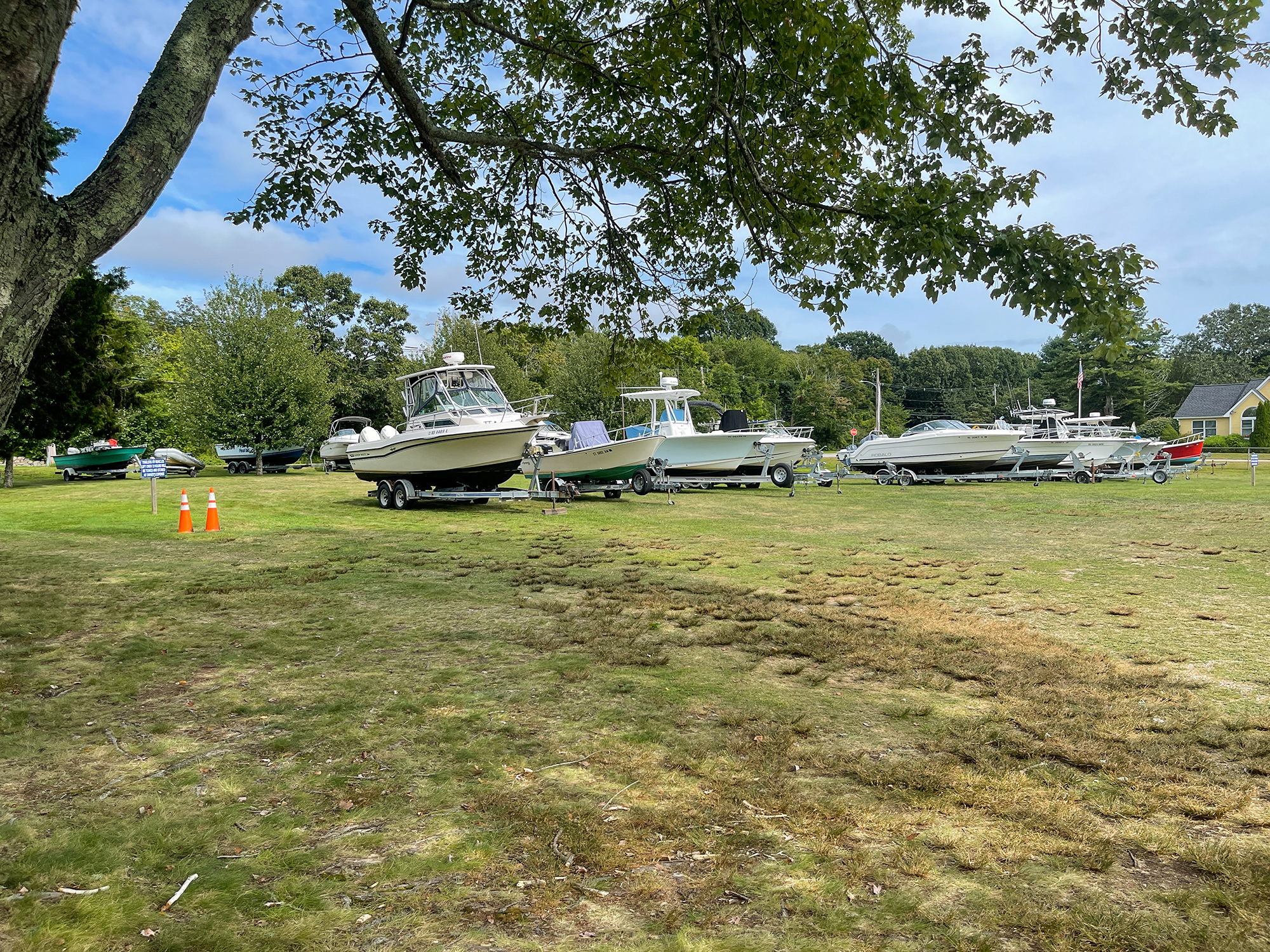 Boats are lined up in Westerly, Rhode Island ahead of the approaching storm.