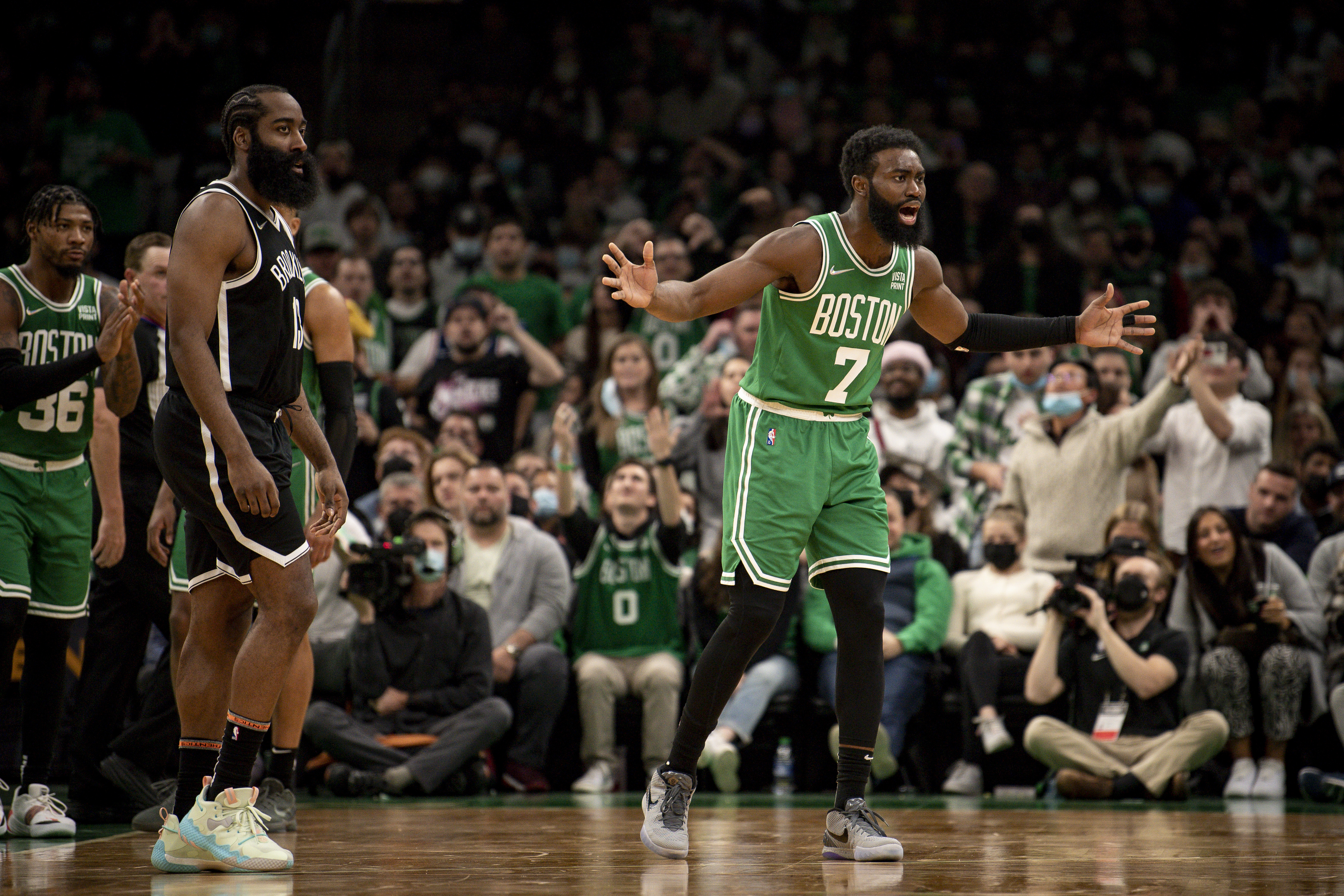 Jaylen Brown wasn't happy with this second-half call against the Celtics Wednesday night at TD Garden.