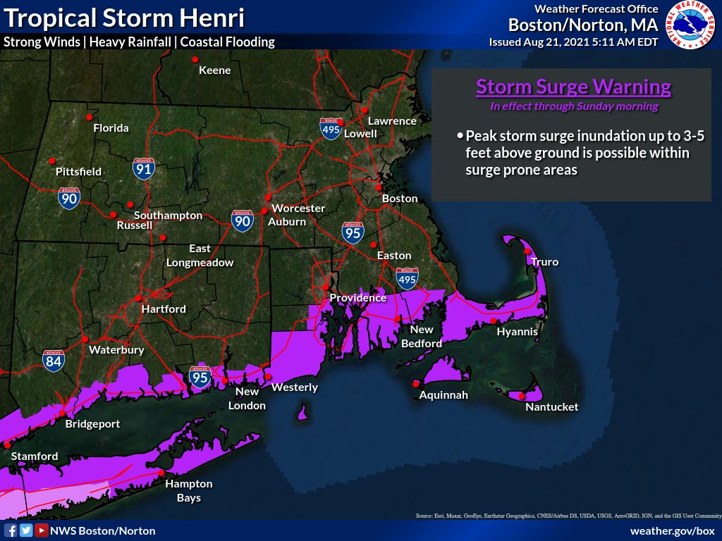 Storm surge warning in effect throughout the region.