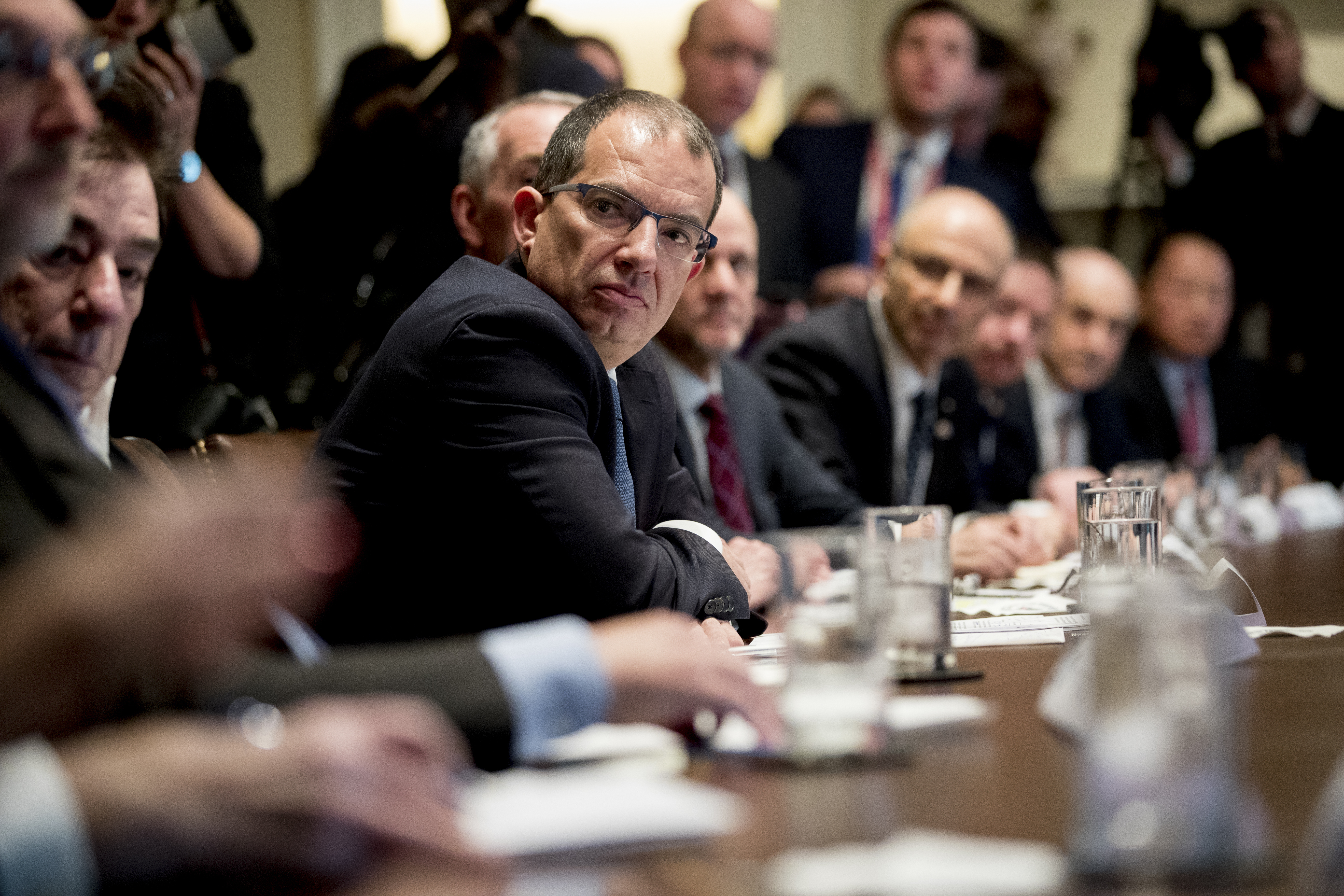 Moderna CEO Stephane Bancel attended a meeting with President Trump, members of the Coronavirus Task Force, and pharmaceutical executives in the Cabinet Room of the White House on March 2.