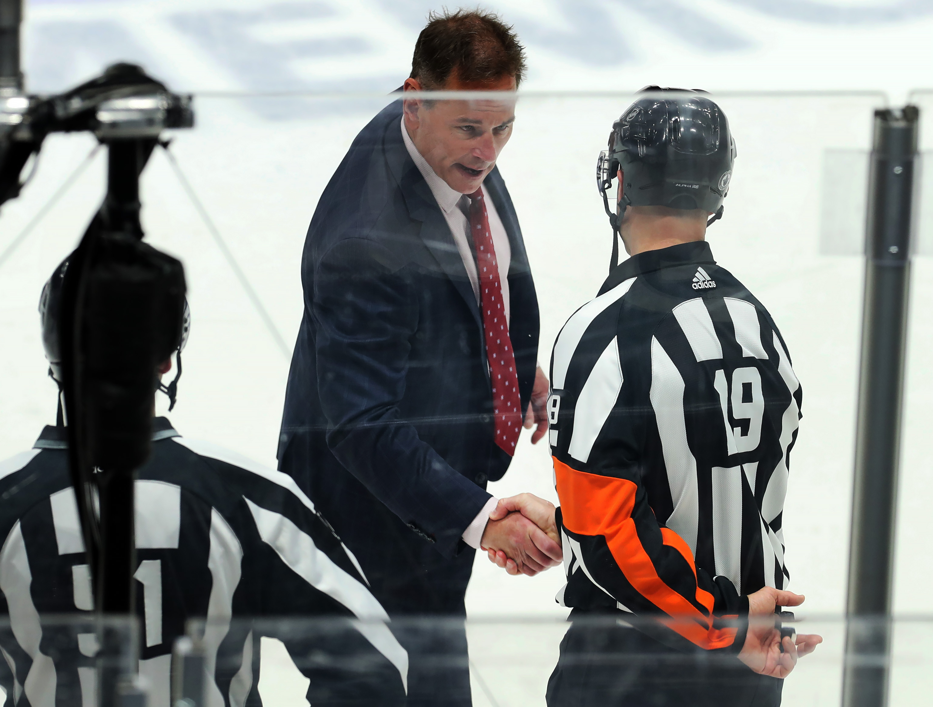 Bruce Cassidy was critical of the officiating throughout the series, but after Wednesday's Game 6, he let referee Gord Dwyer know there were no hard feelings.