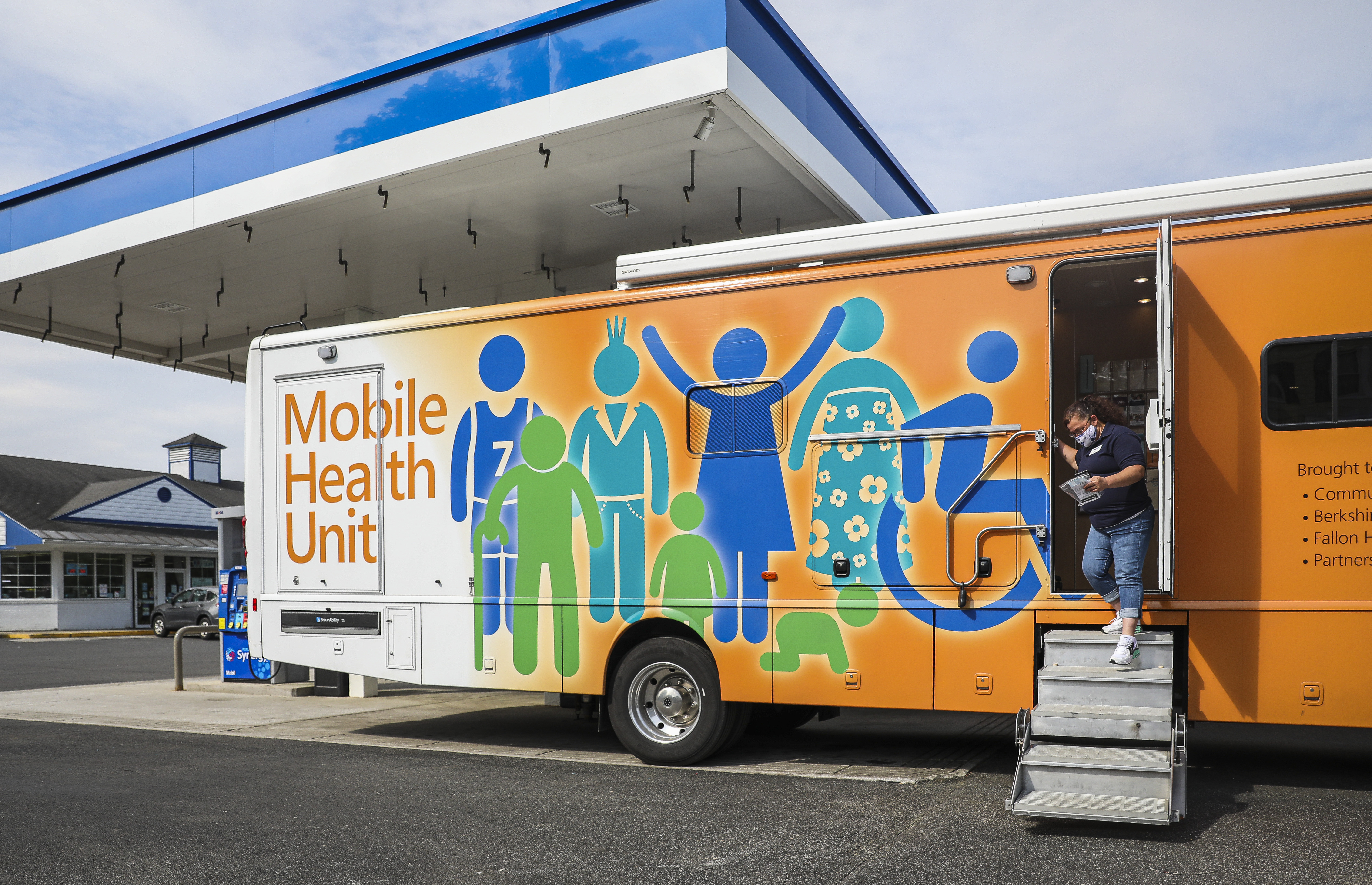 Angie Dowd, an employee of the Mobil gas station in Lee, exited the CHP Mobile Health Unit after receiving her COVID-19 vaccine in Lee. Dowd had been skeptical of getting the vaccine, but after the Mobile Health Unit visited the gas station on Tuesday morning, she was convinced.