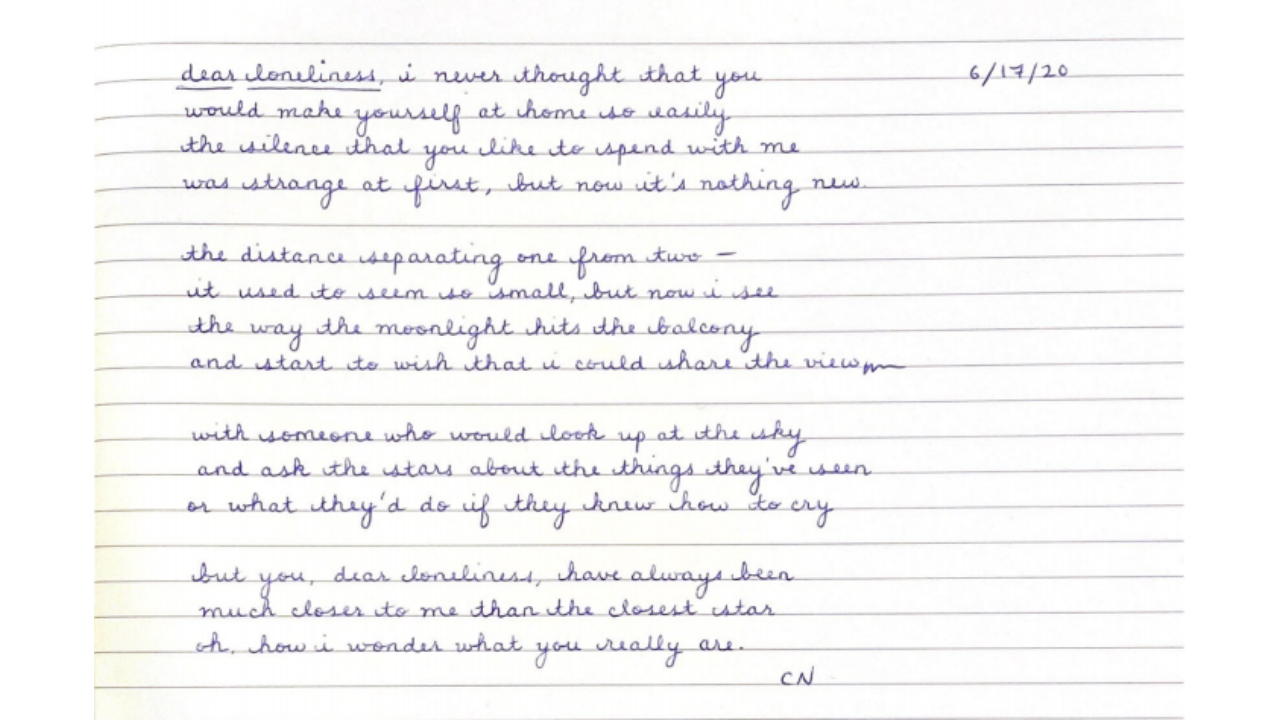 A letter sent to the Dear Loneliness project from Clara in Florida.