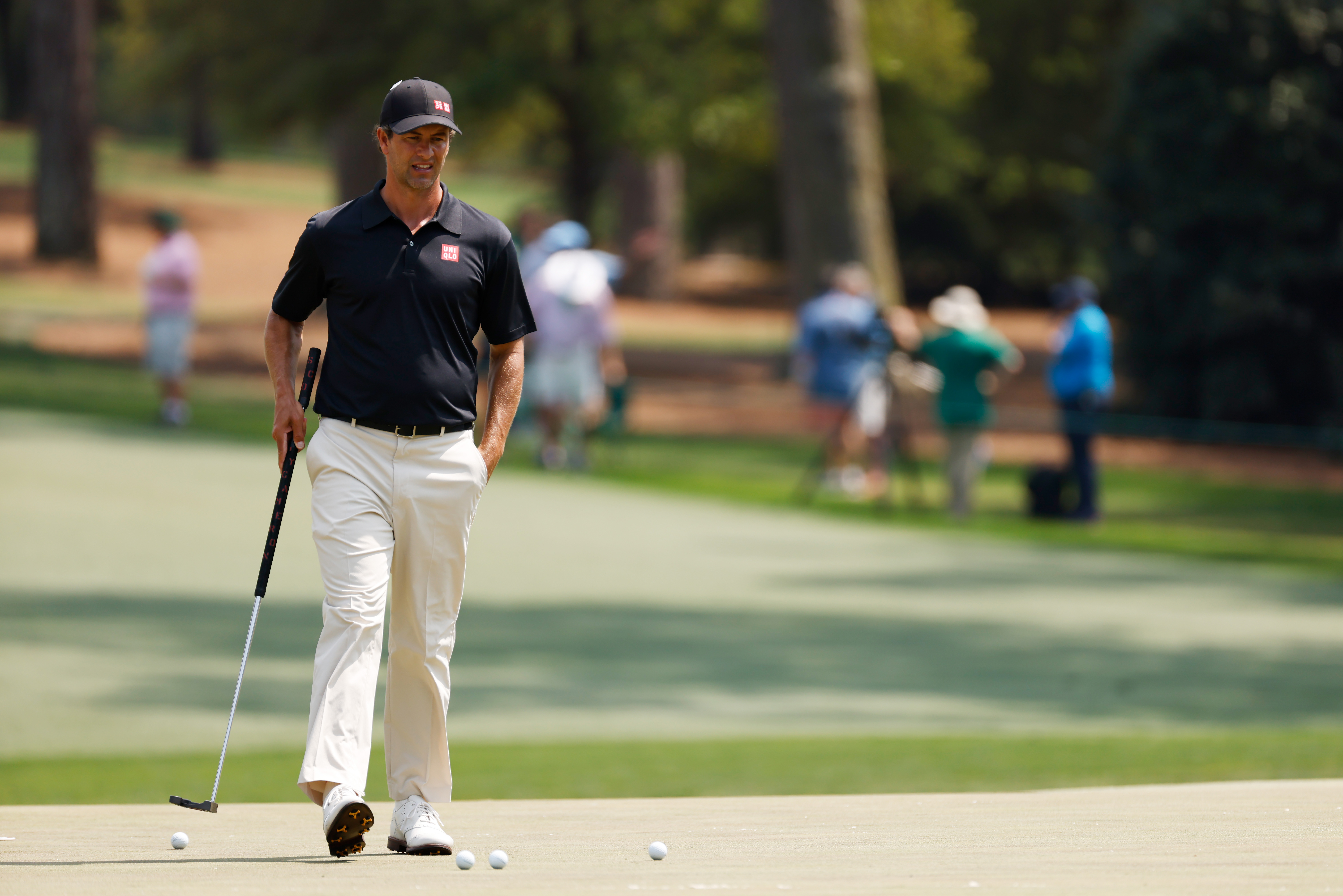 Adam Scott looks over the 15th green during a practice round at Augusta Wednesday.