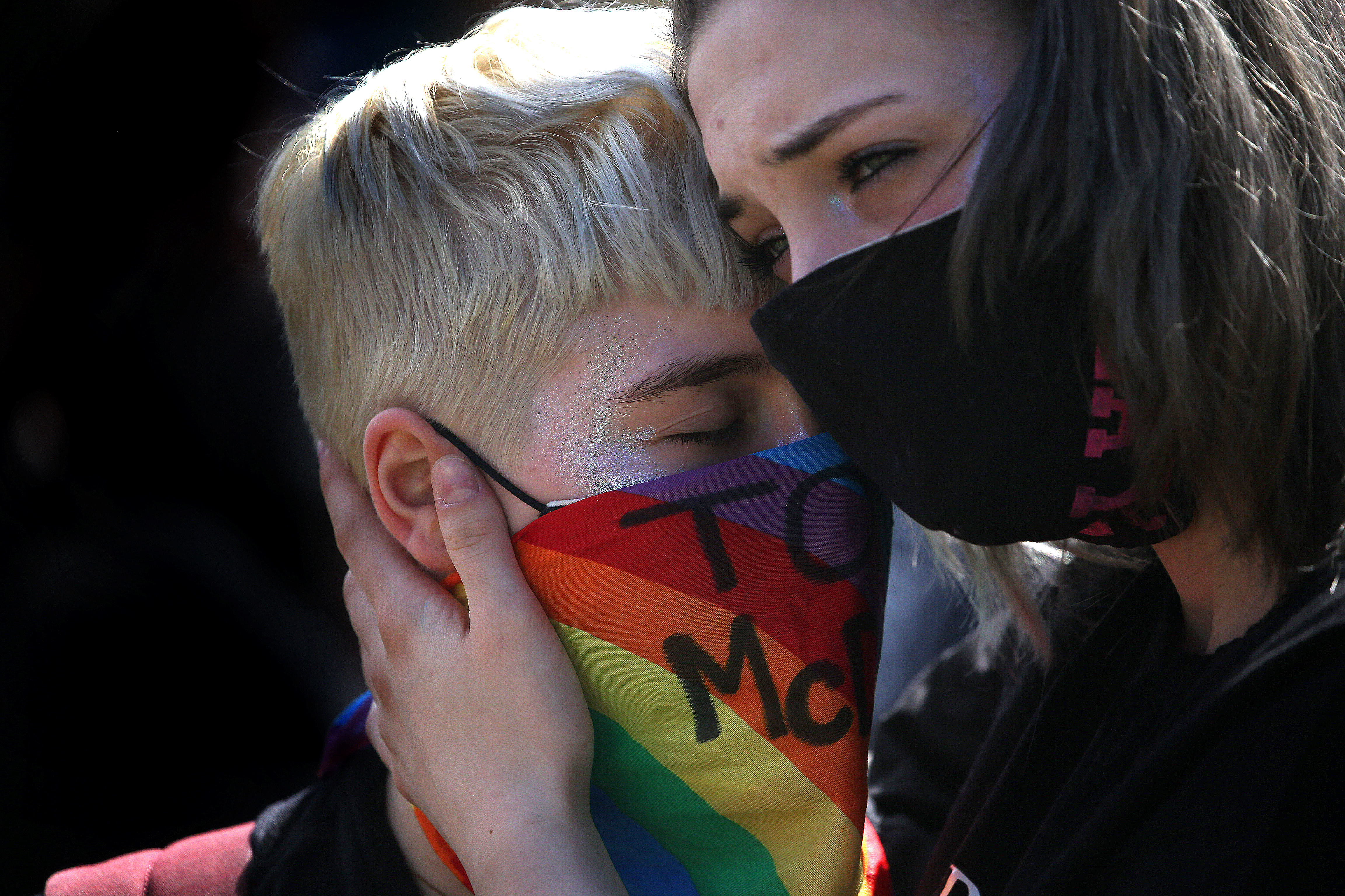 Lily Crones of Back Bay and Kayla Santerre of Salem joined several thousand other demonstrators at the Transgender Resistance Vigil and March.