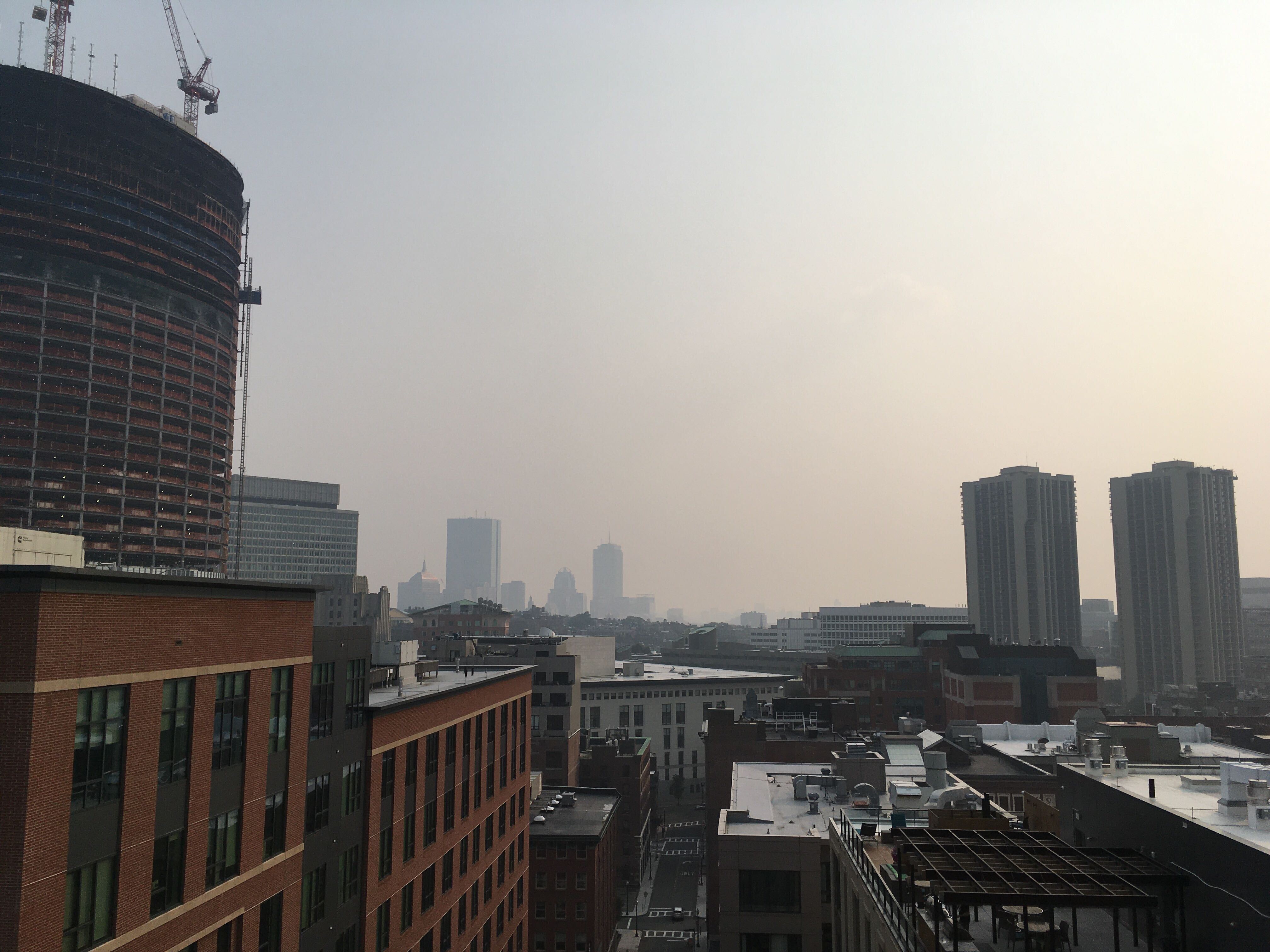 A view of the haze from downtown Boston looking toward Back Bay.