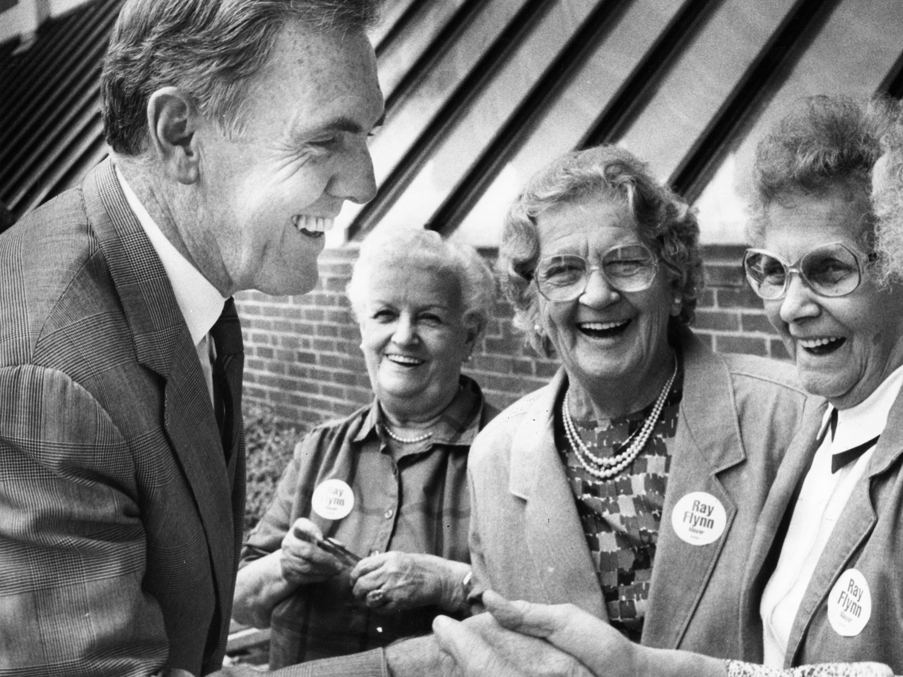 Boston Mayor Ray Flynn greeted voters outside the Keystone apartments in Boston's Dorchester neighborhood in 1991. He was reelected for the third time.