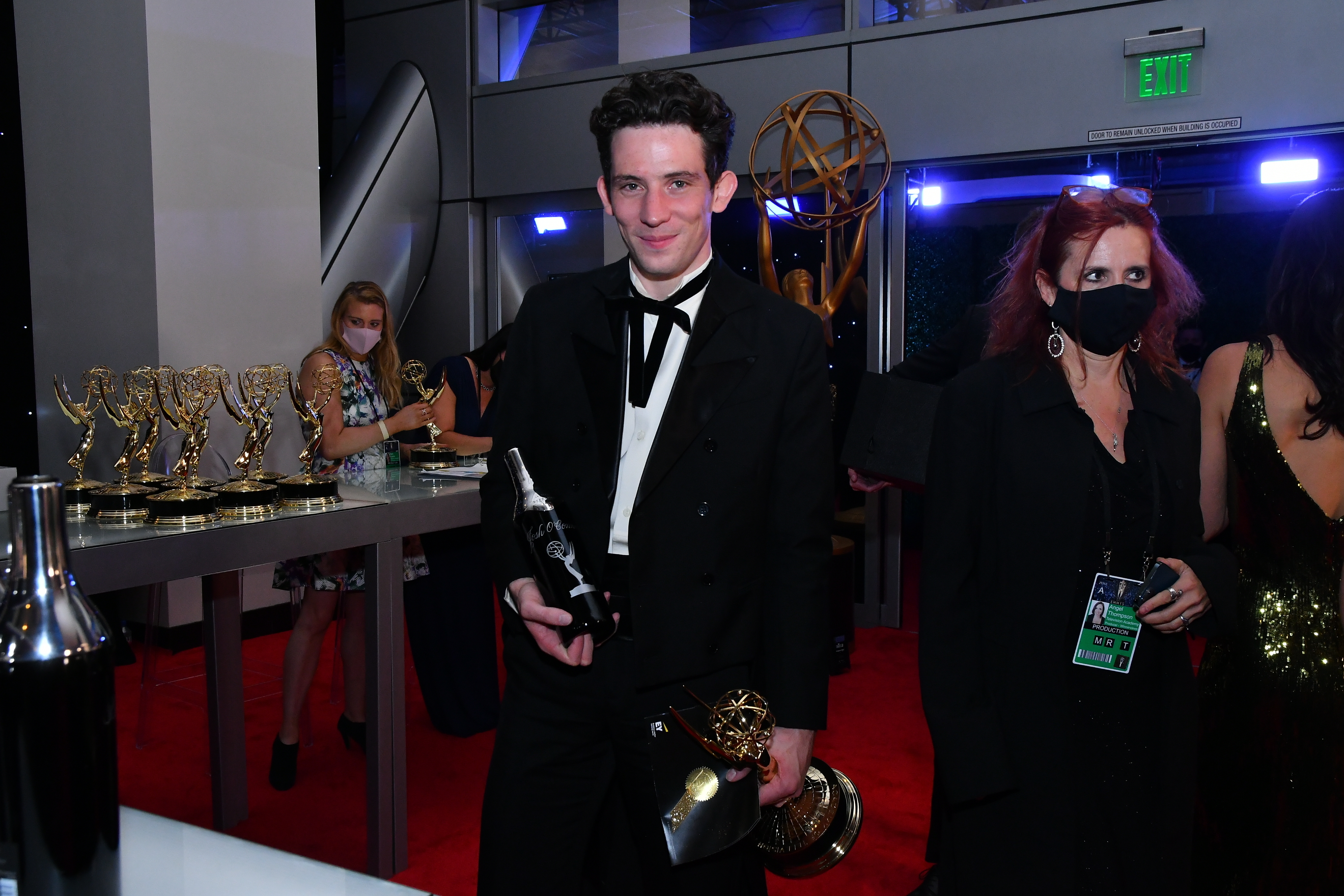 Josh O'Connor held his trophy and personalized bottle of Sterling Vineyards wine.