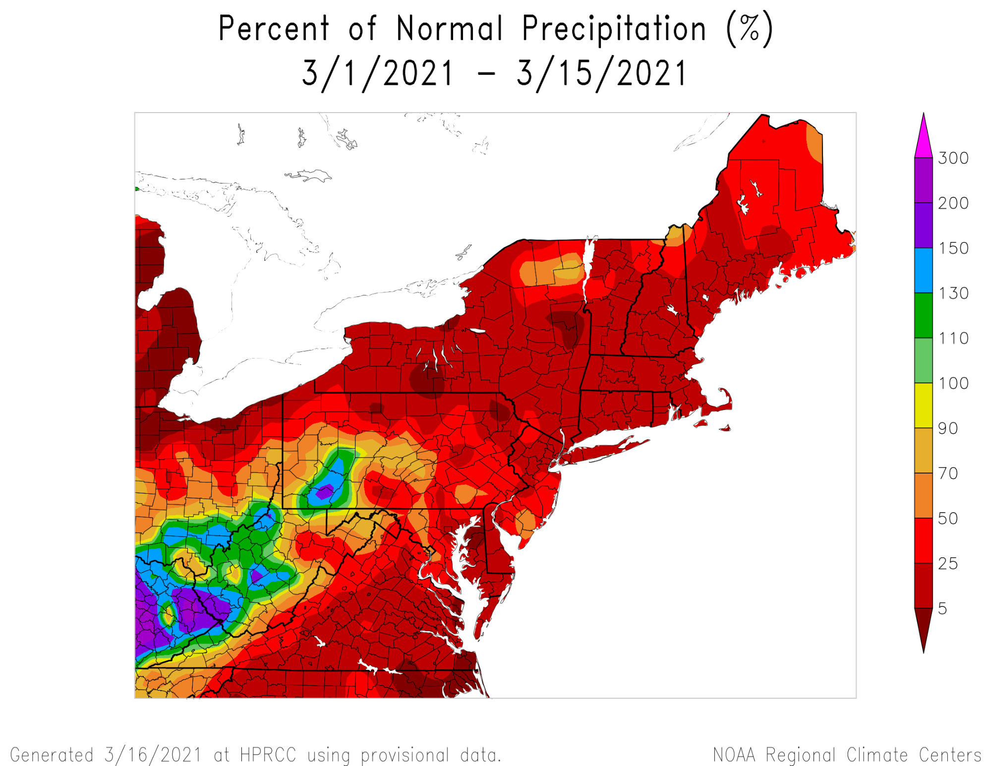 Since the beginning of March all of New England has been significantly drier than average.