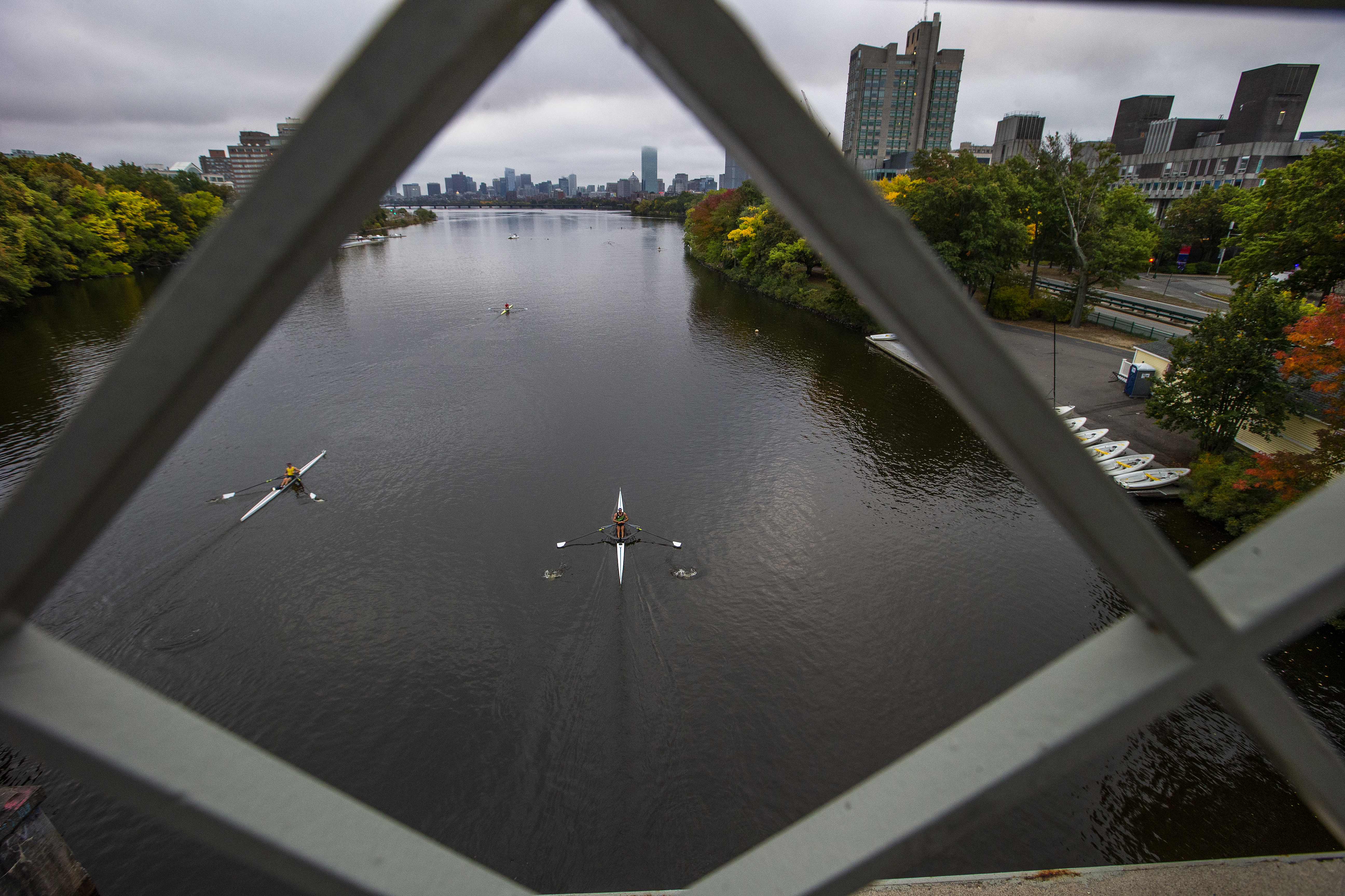 The BU bridge framed a solo sculler duriing the Head of the Kevin Regatta, which follows the same course as the Head of the Charles Regatta.