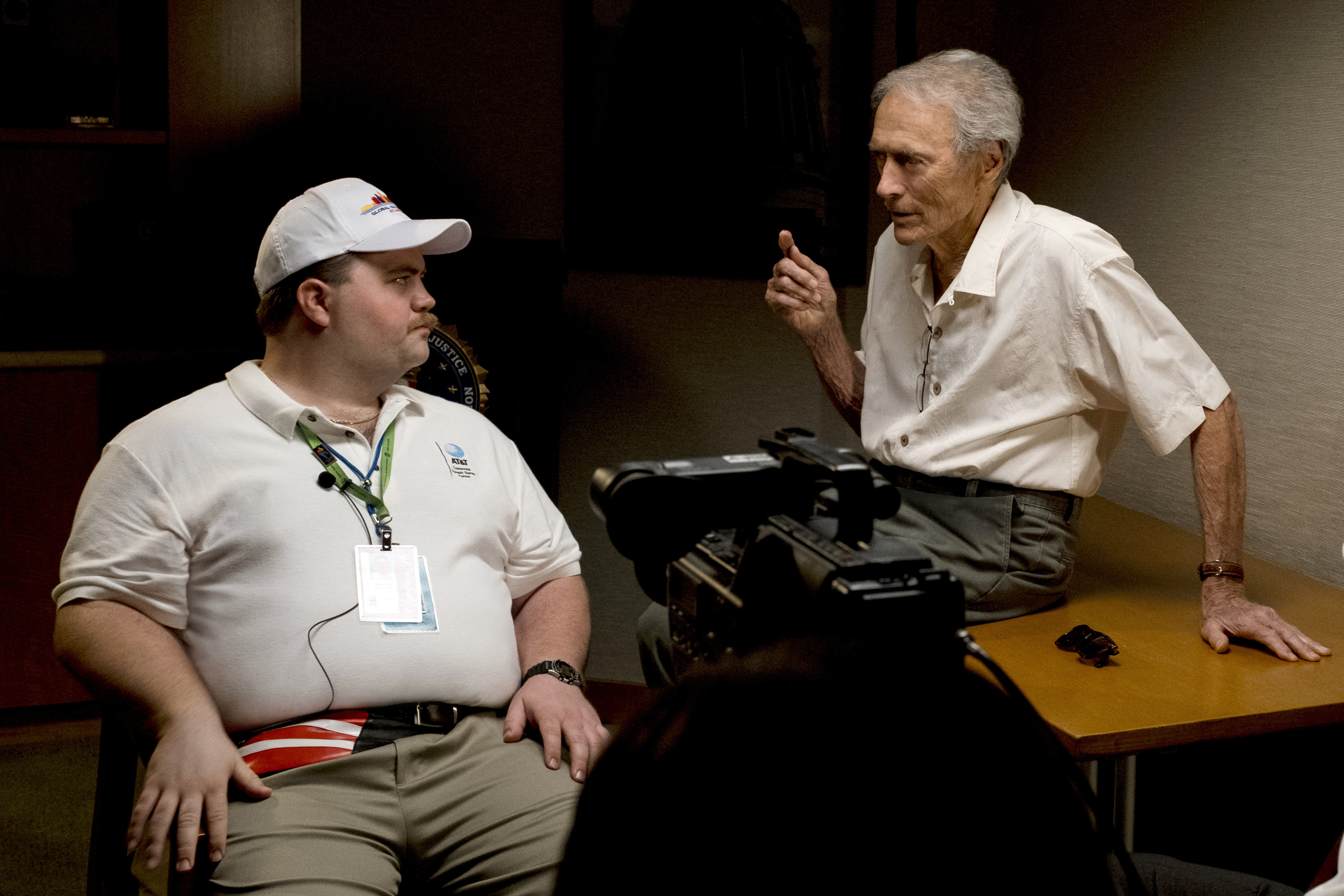 Paul Walter Hauser and Clint Eastwood on the set of "Richard Jewell."