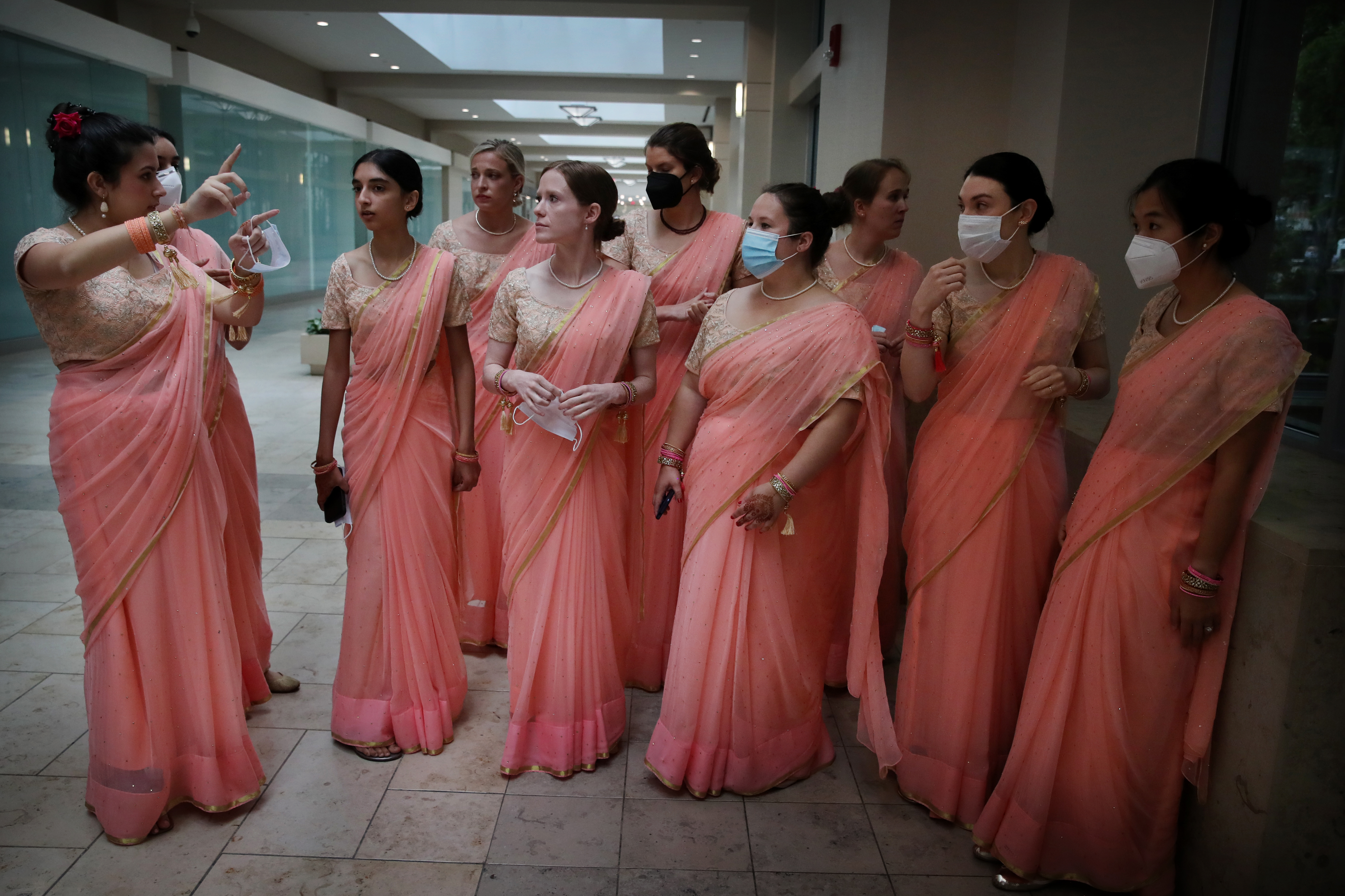 Bridesmaids got organized during a wedding ceremony at the Mandarin Oriental in Boston.