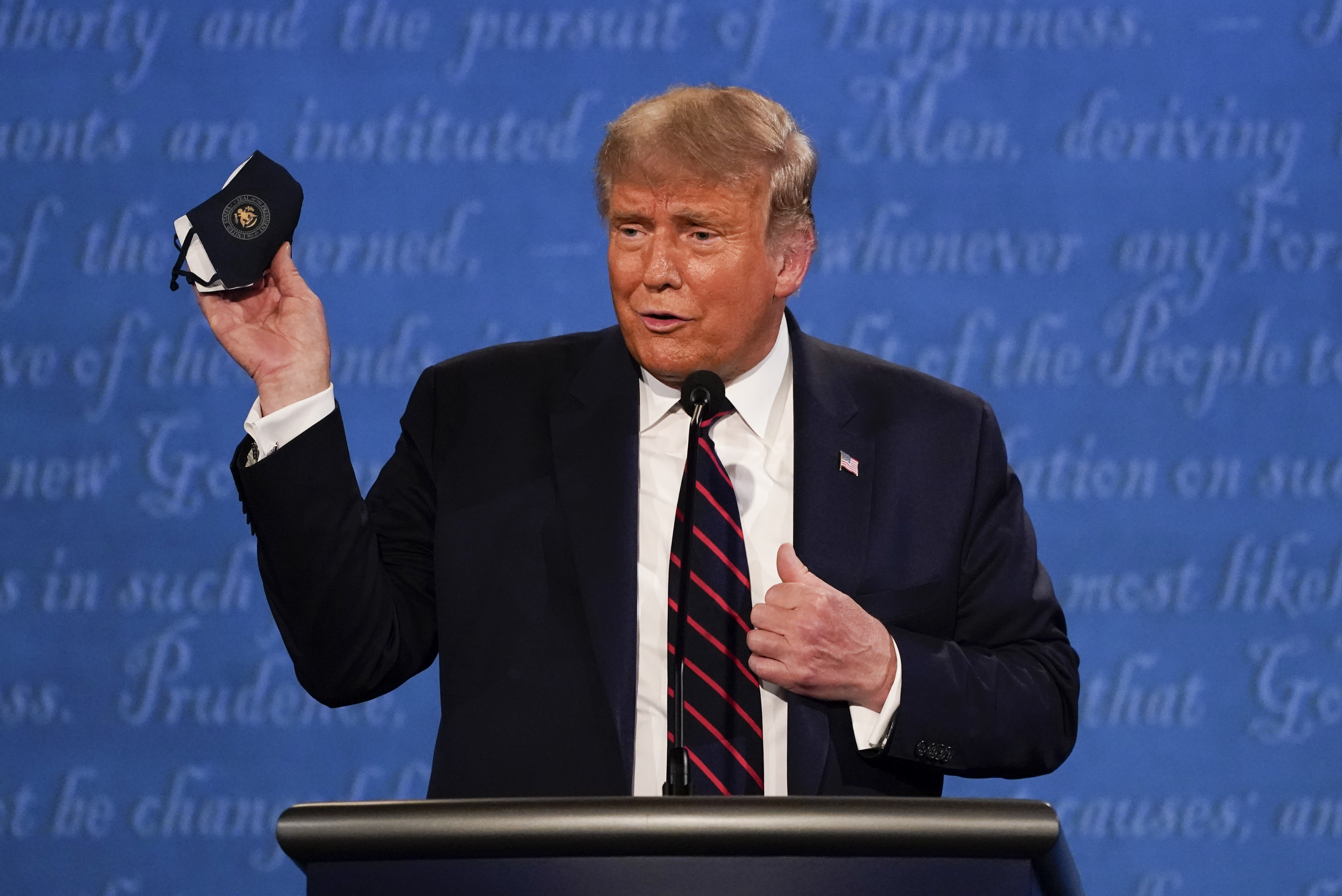 President Trump held up his face mask during the debate.