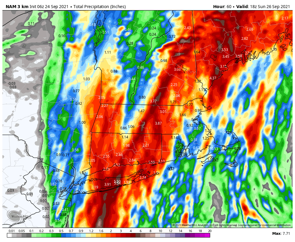 Total rainfall between early Friday and midday Sunday could exceed 3 inches in some spots.
