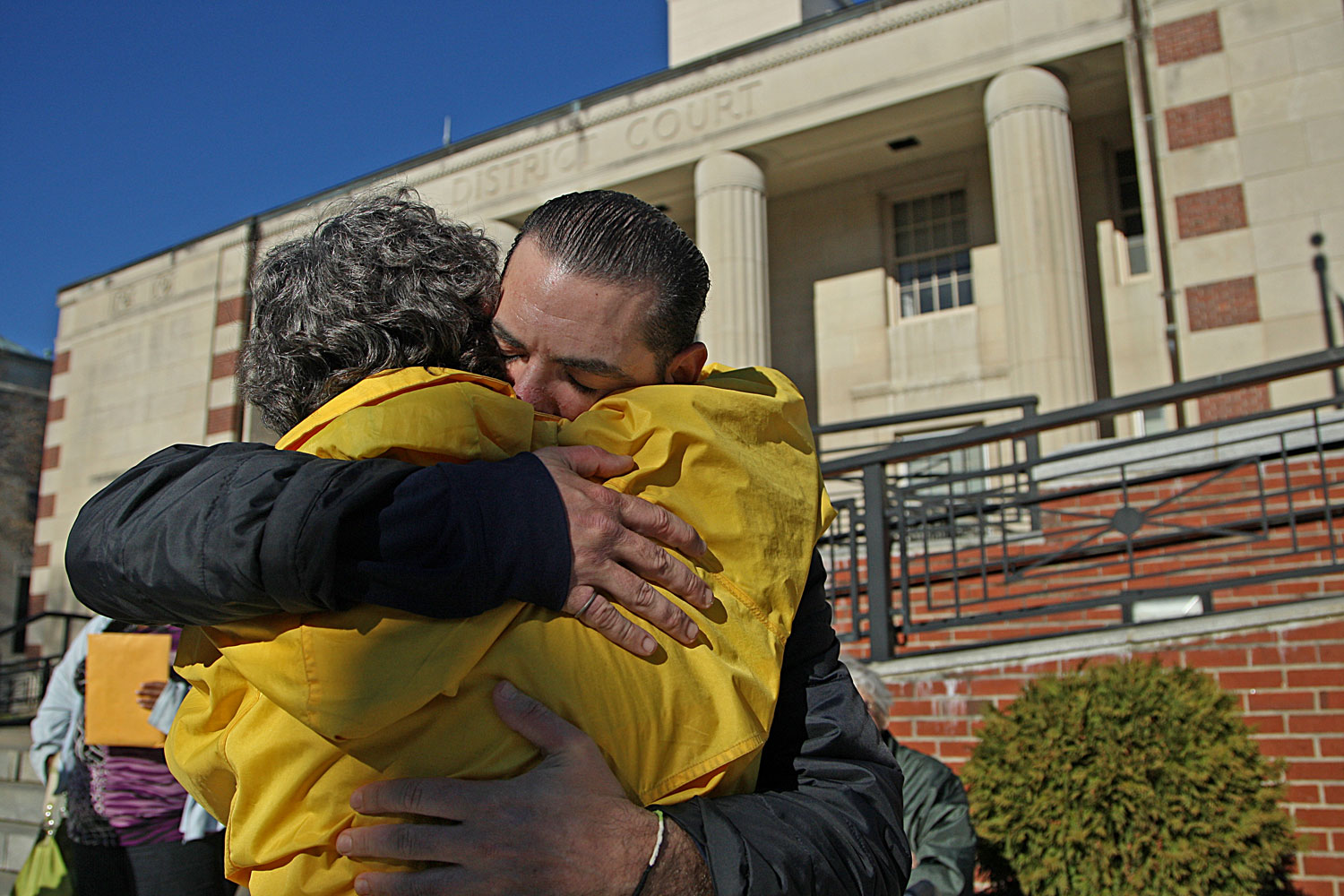 Mike Bourne hugged his aunt, Rhonda, after a court approved his release from Worcester State Hospital.