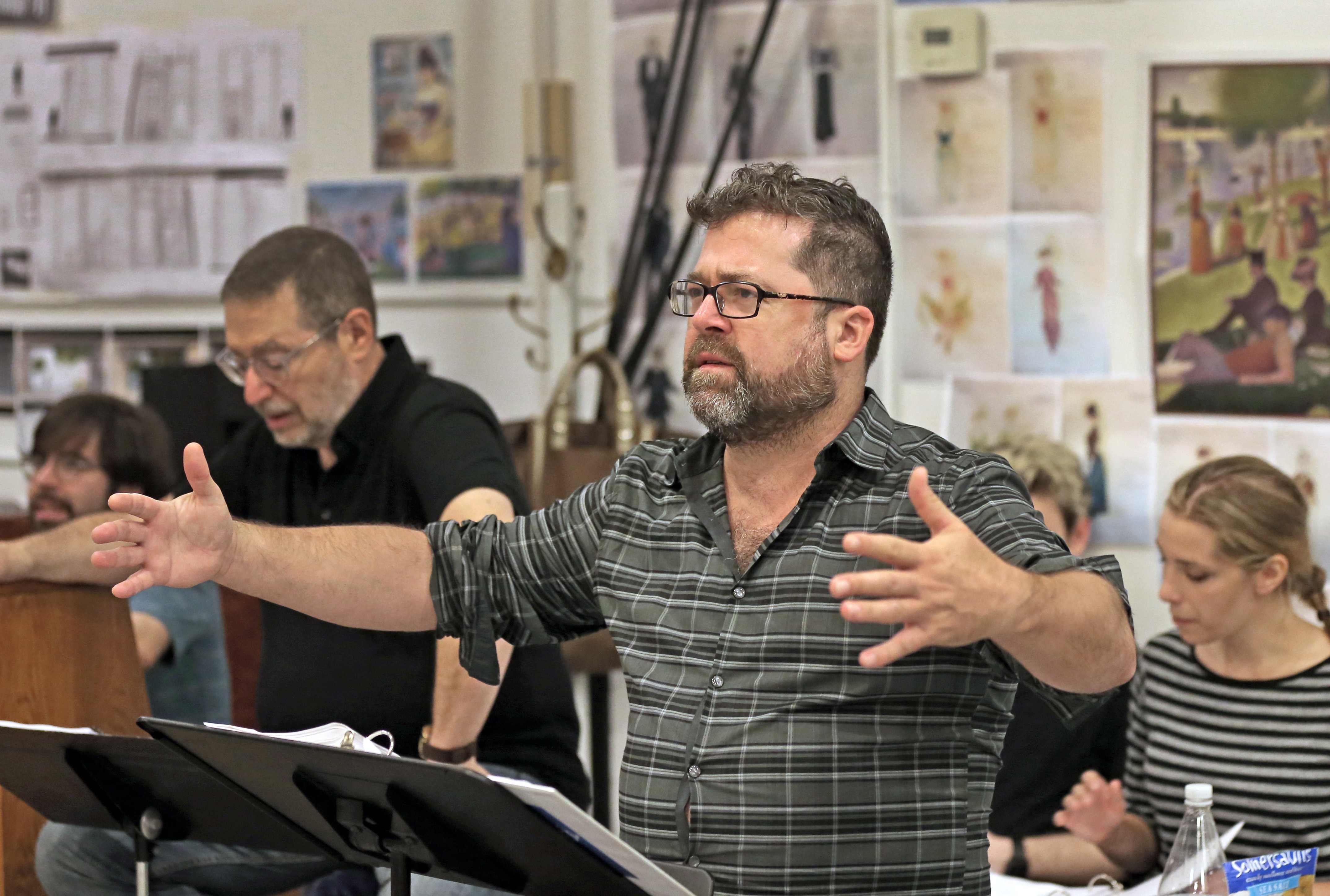 In rehearsal is director Peter DuBois for the prodution of "Sunday in the Park With George," which will open the season at the Huntington Theatre.