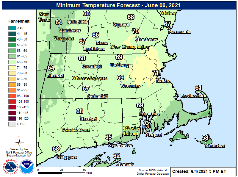 Lows on Sunday morning will be around 70 in most places.