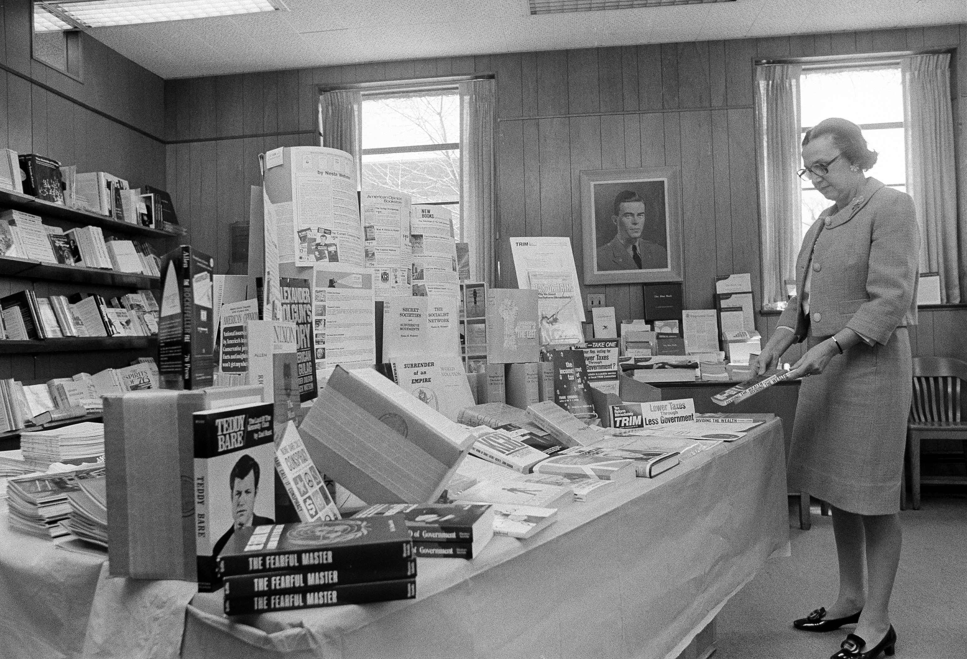The bookstore at the John Birch Society in Belmont, Mass., in 1976.
